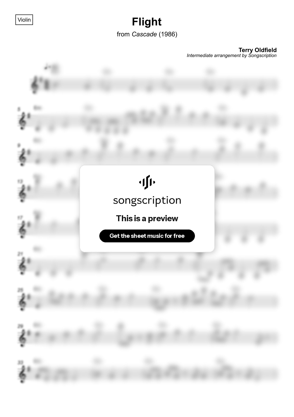 Intermediate Violin Sheet Music for "Flight" by Terry Oldfield