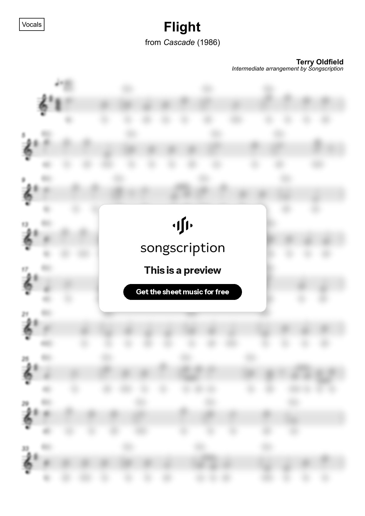 Intermediate Vocals Sheet Music for "Flight" by Terry Oldfield