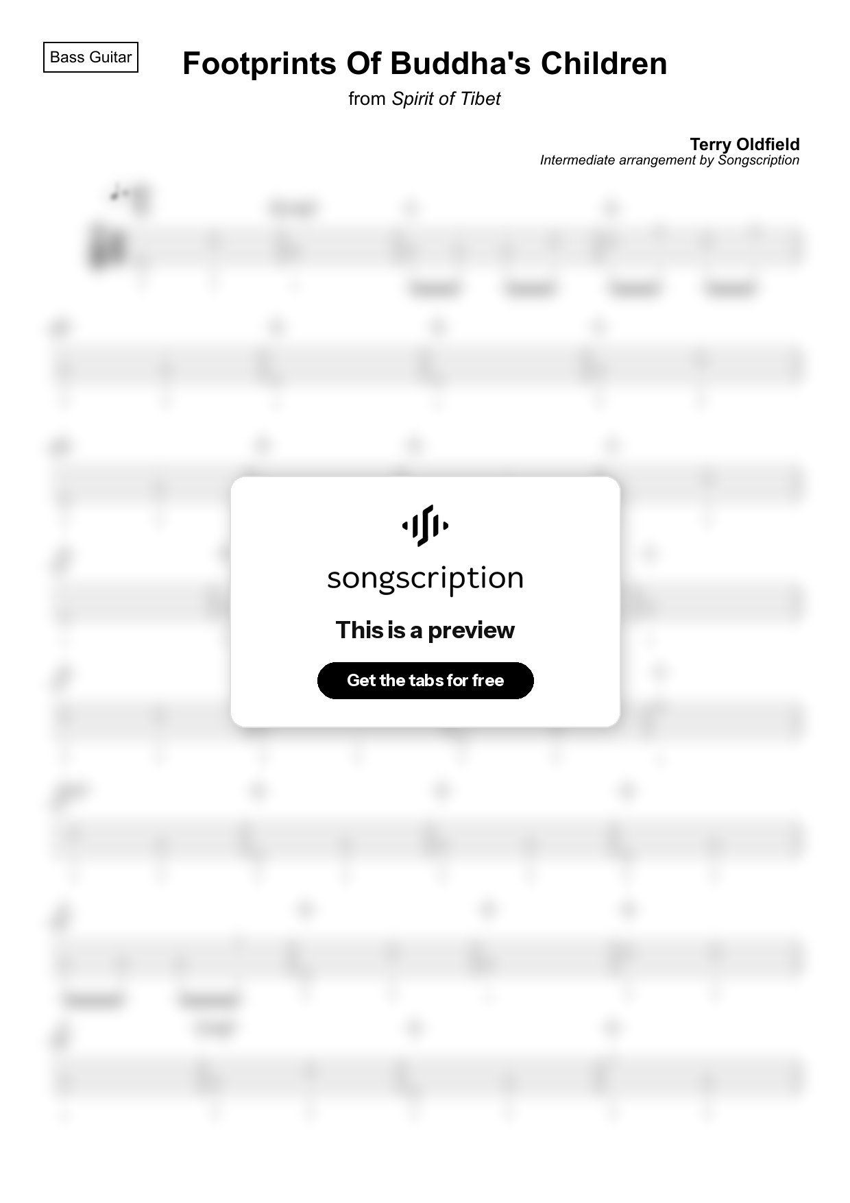 Intermediate Bass Guitar Tabs for "Footprints Of Buddha's Children" by Terry Oldfield