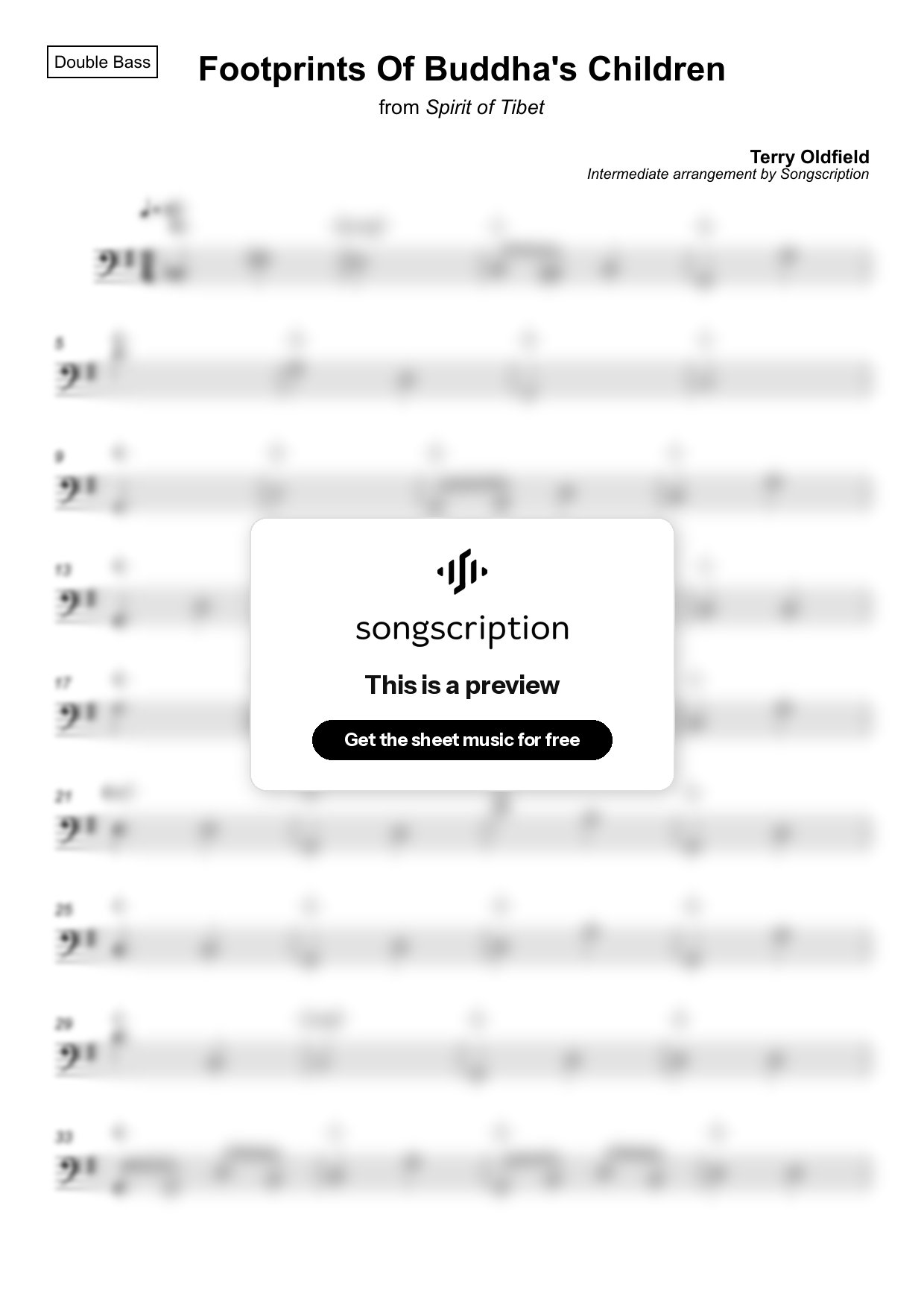 Intermediate Double Bass Sheet Music for "Footprints Of Buddha's Children" by Terry Oldfield
