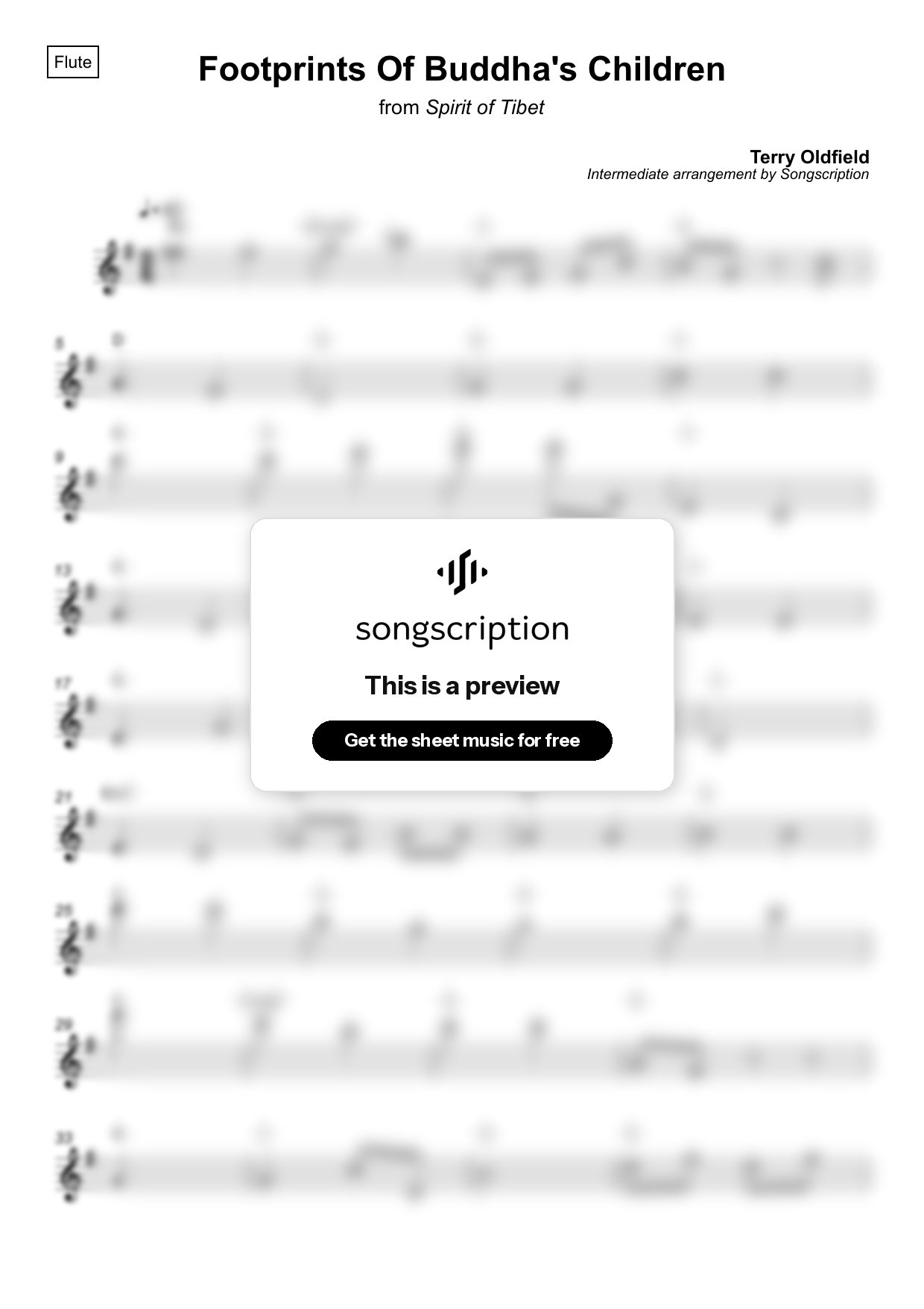 Intermediate Flute Sheet Music for "Footprints Of Buddha's Children" by Terry Oldfield