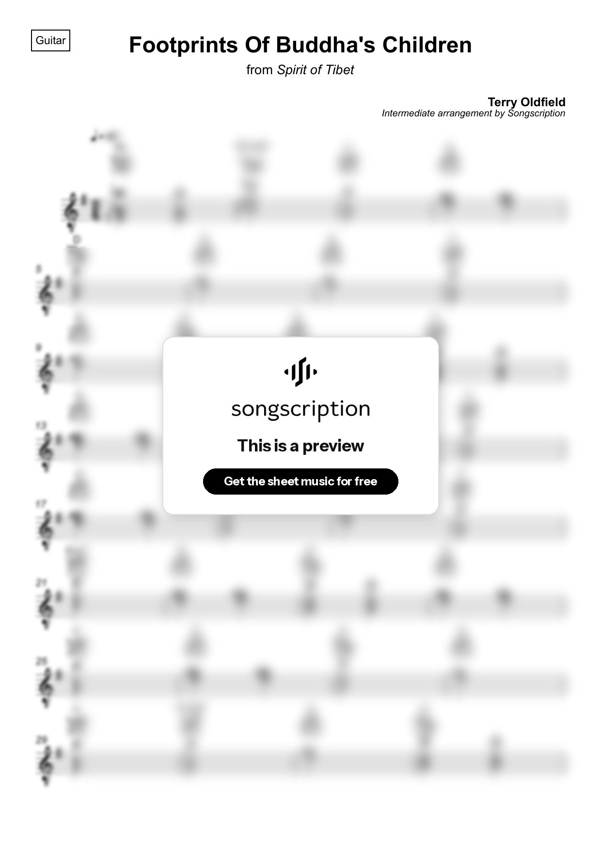 Intermediate Acoustic Guitar Sheet Music for "Footprints Of Buddha's Children" by Terry Oldfield