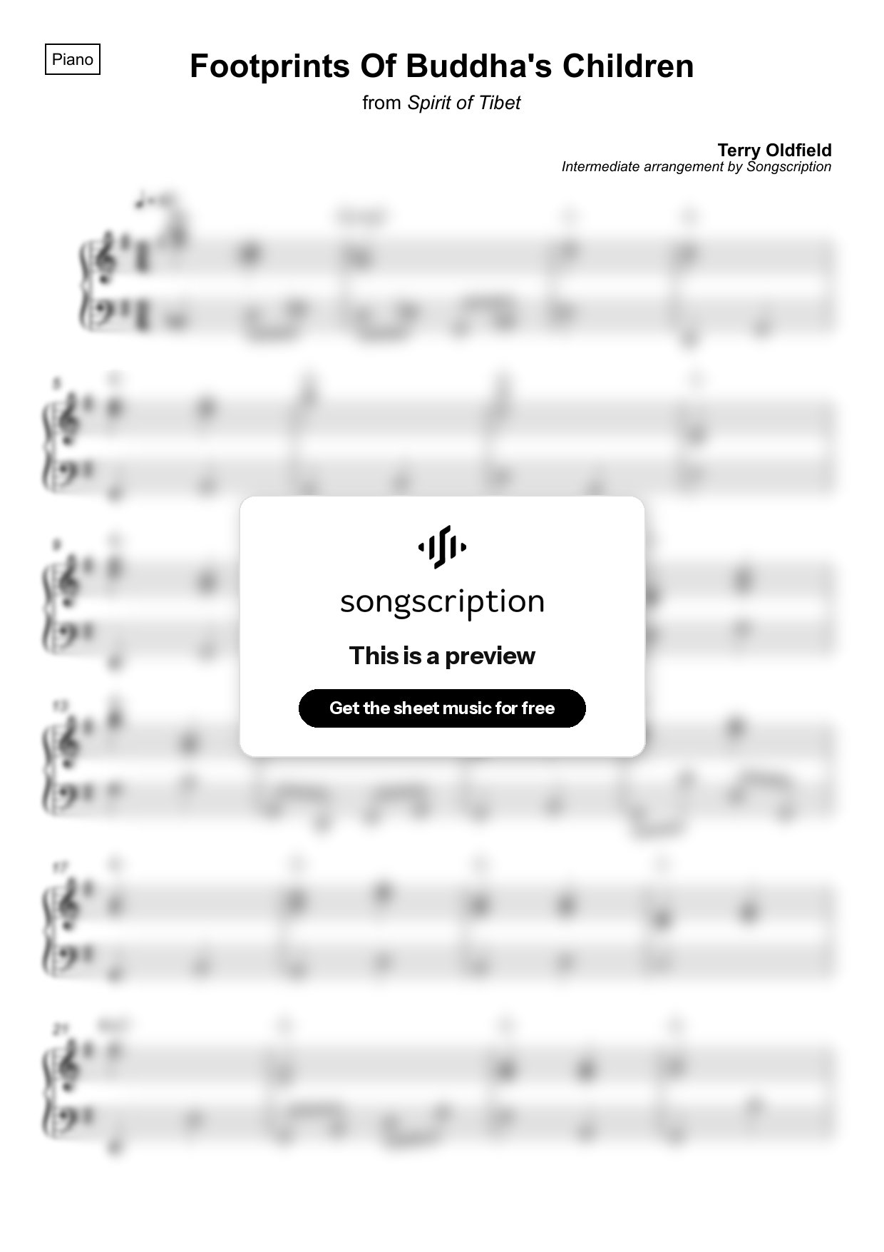 Intermediate Piano Sheet Music for "Footprints Of Buddha's Children" by Terry Oldfield