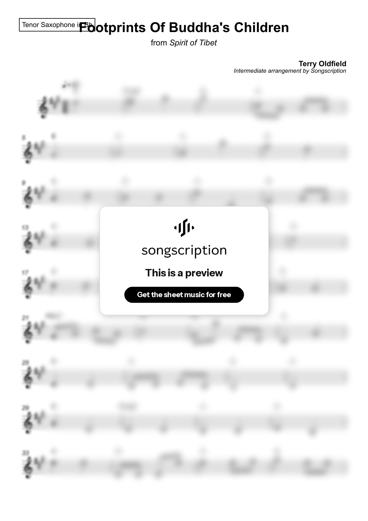 Intermediate Tenor Sax Sheet Music for "Footprints Of Buddha's Children" by Terry Oldfield