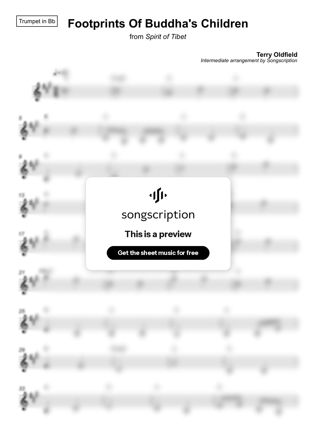 Intermediate Trumpet Sheet Music for "Footprints Of Buddha's Children" by Terry Oldfield