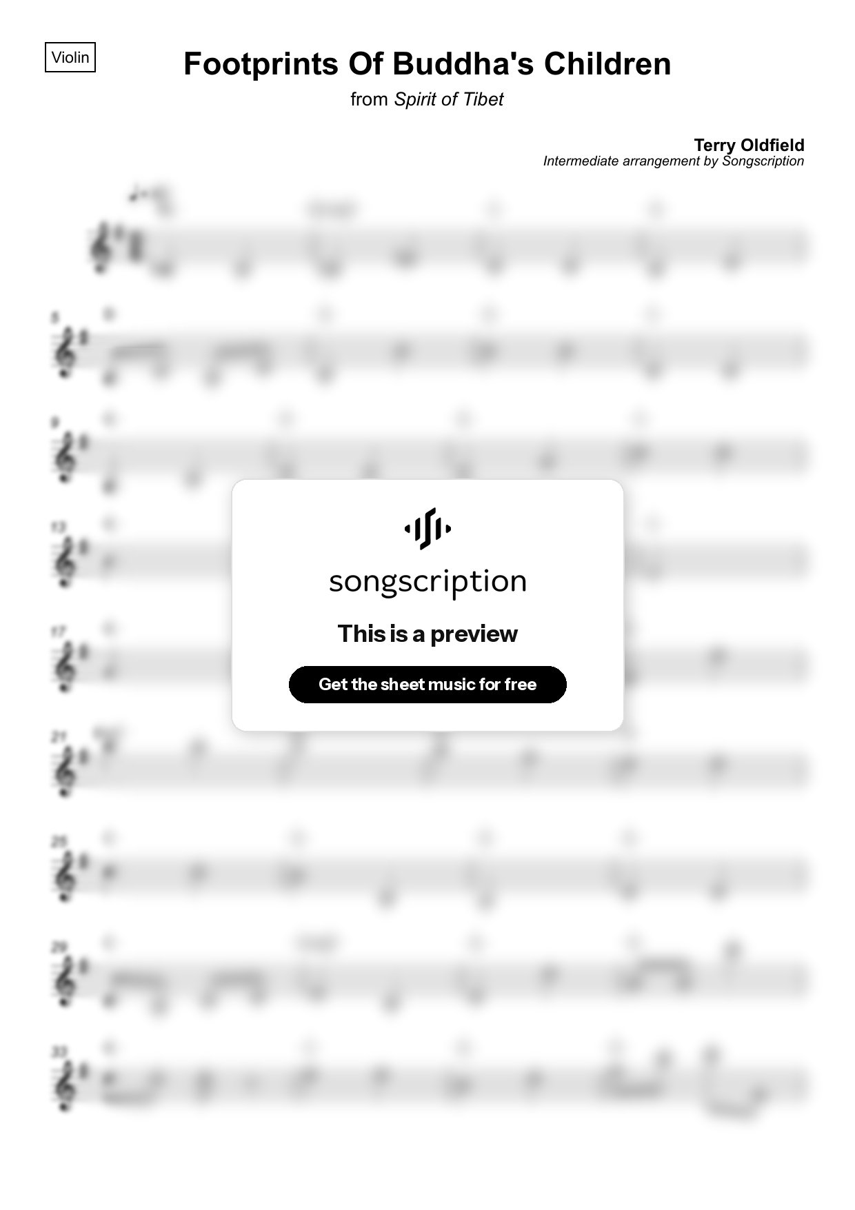 Intermediate Violin Sheet Music for "Footprints Of Buddha's Children" by Terry Oldfield