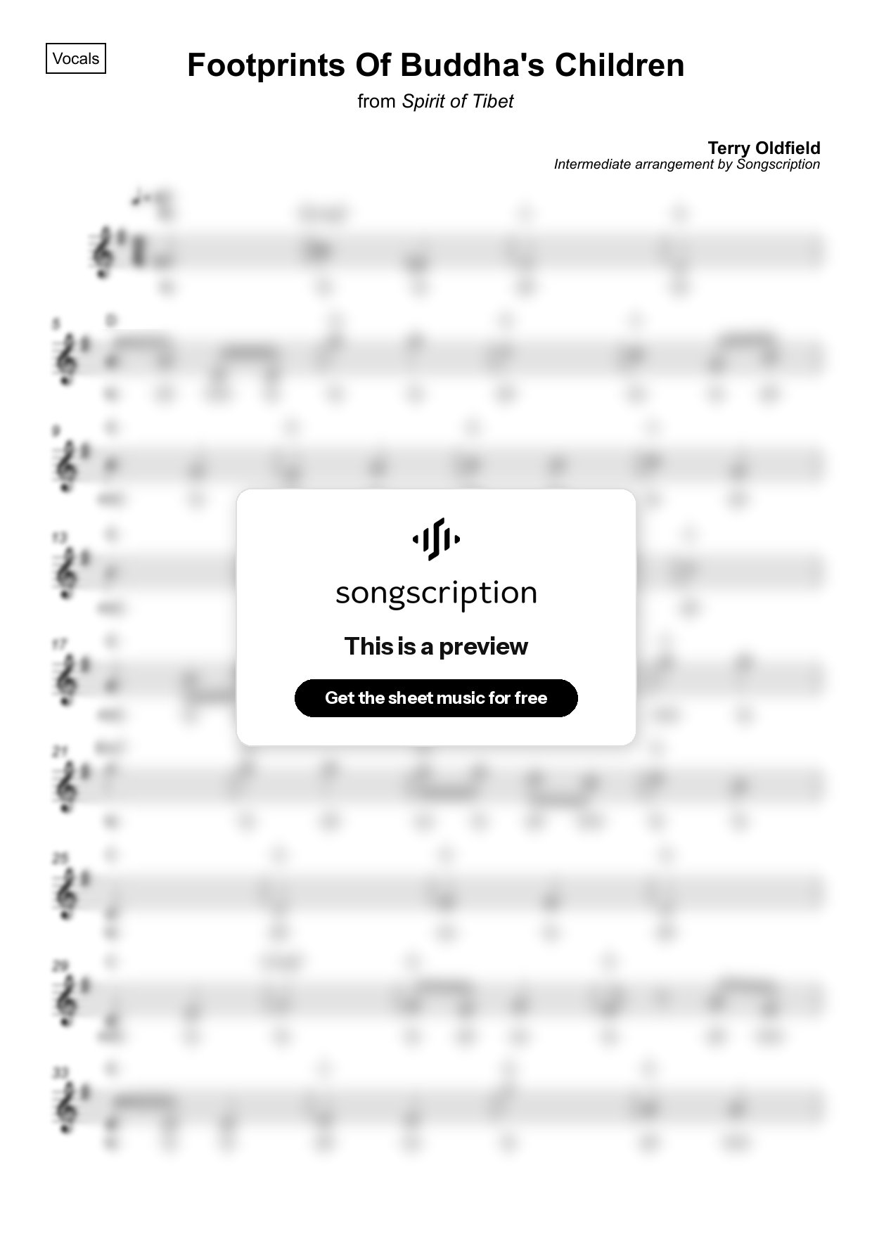 Intermediate Vocals Sheet Music for "Footprints Of Buddha's Children" by Terry Oldfield