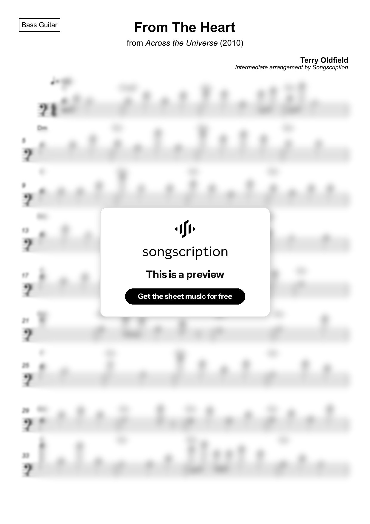 Intermediate Bass Guitar Sheet Music for "From The Heart" by Terry Oldfield