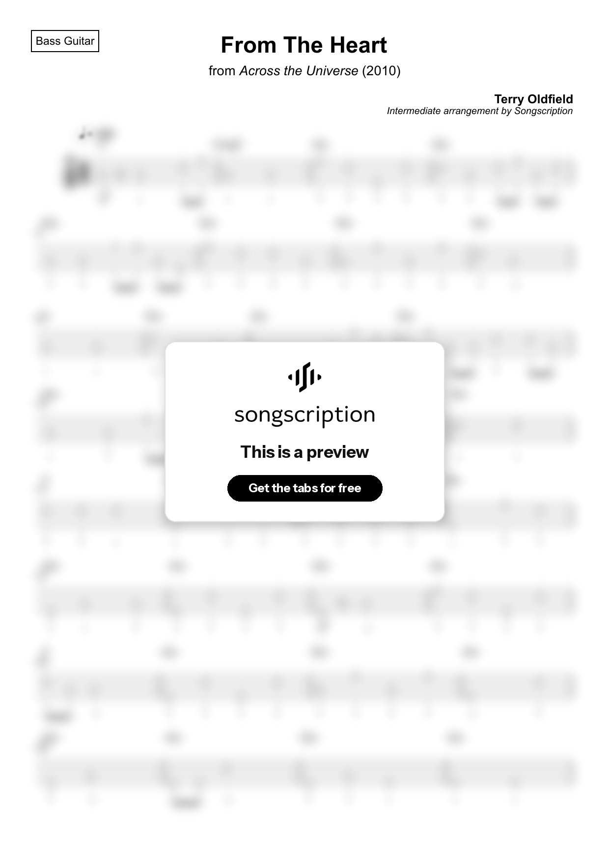 Intermediate Bass Guitar Tabs for "From The Heart" by Terry Oldfield