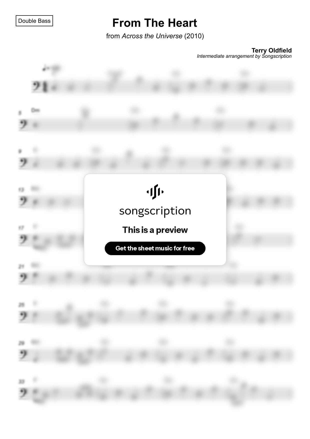 Intermediate Double Bass Sheet Music for "From The Heart" by Terry Oldfield