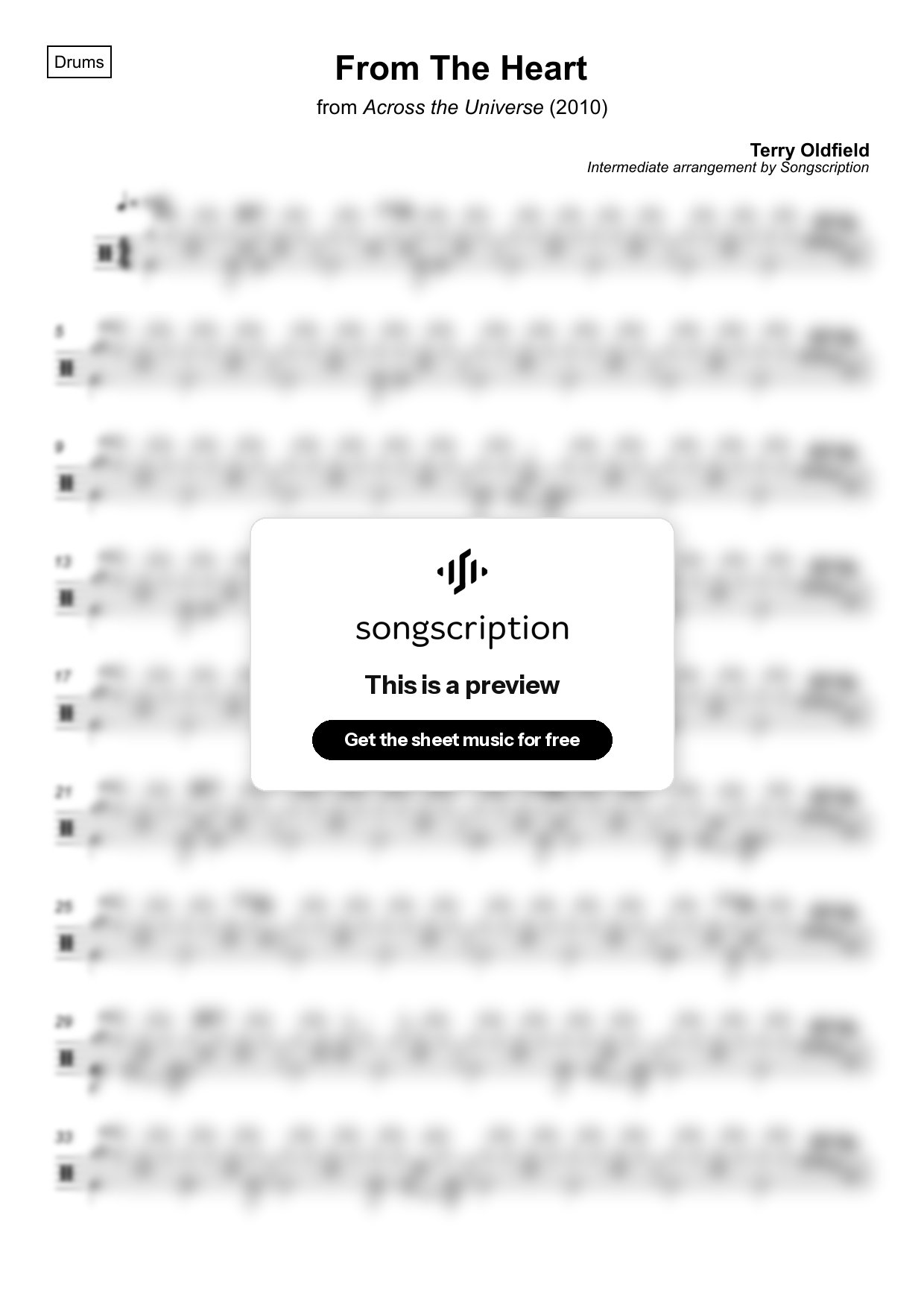 Intermediate Drums Sheet Music for "From The Heart" by Terry Oldfield