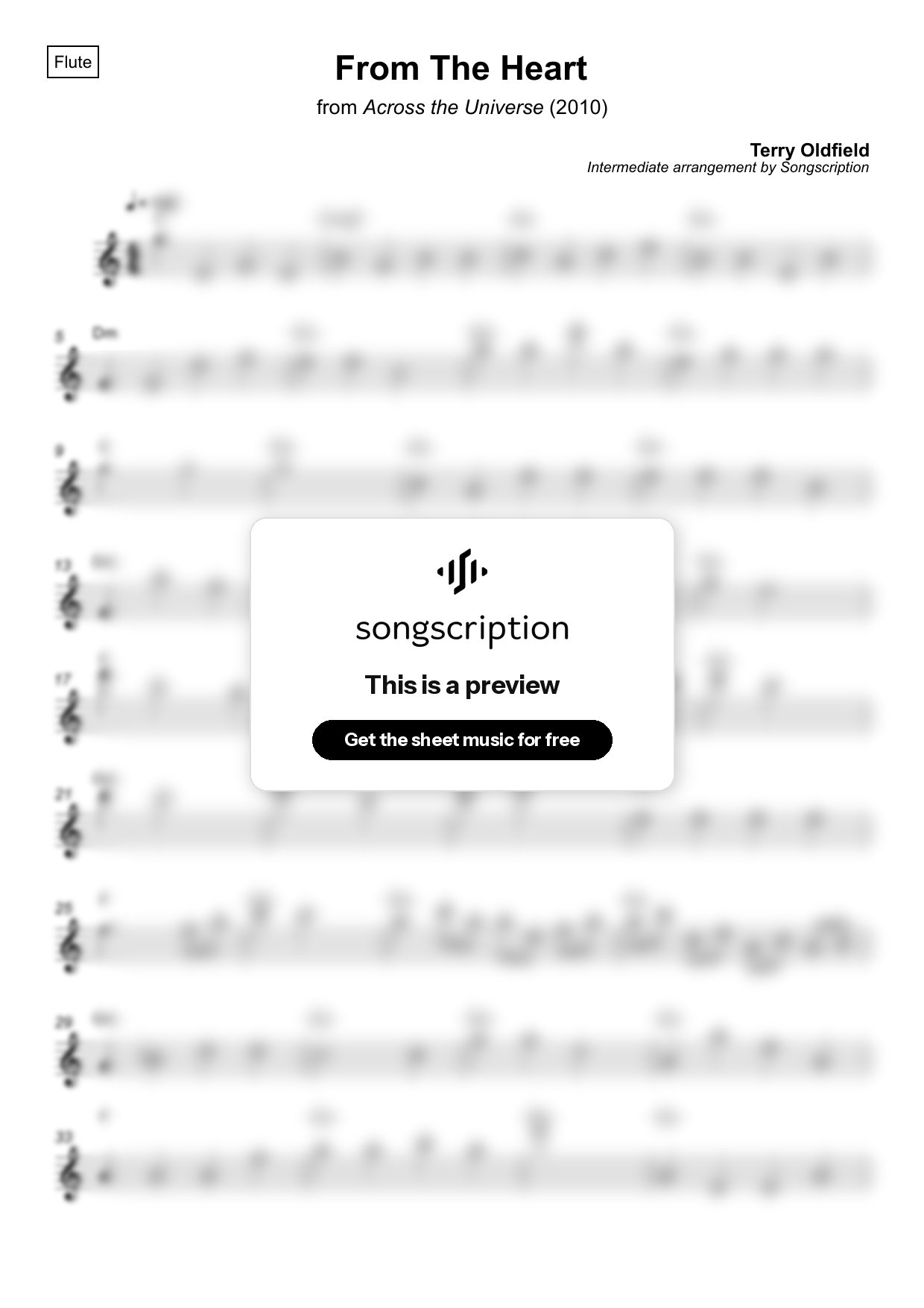 Intermediate Flute Sheet Music for "From The Heart" by Terry Oldfield