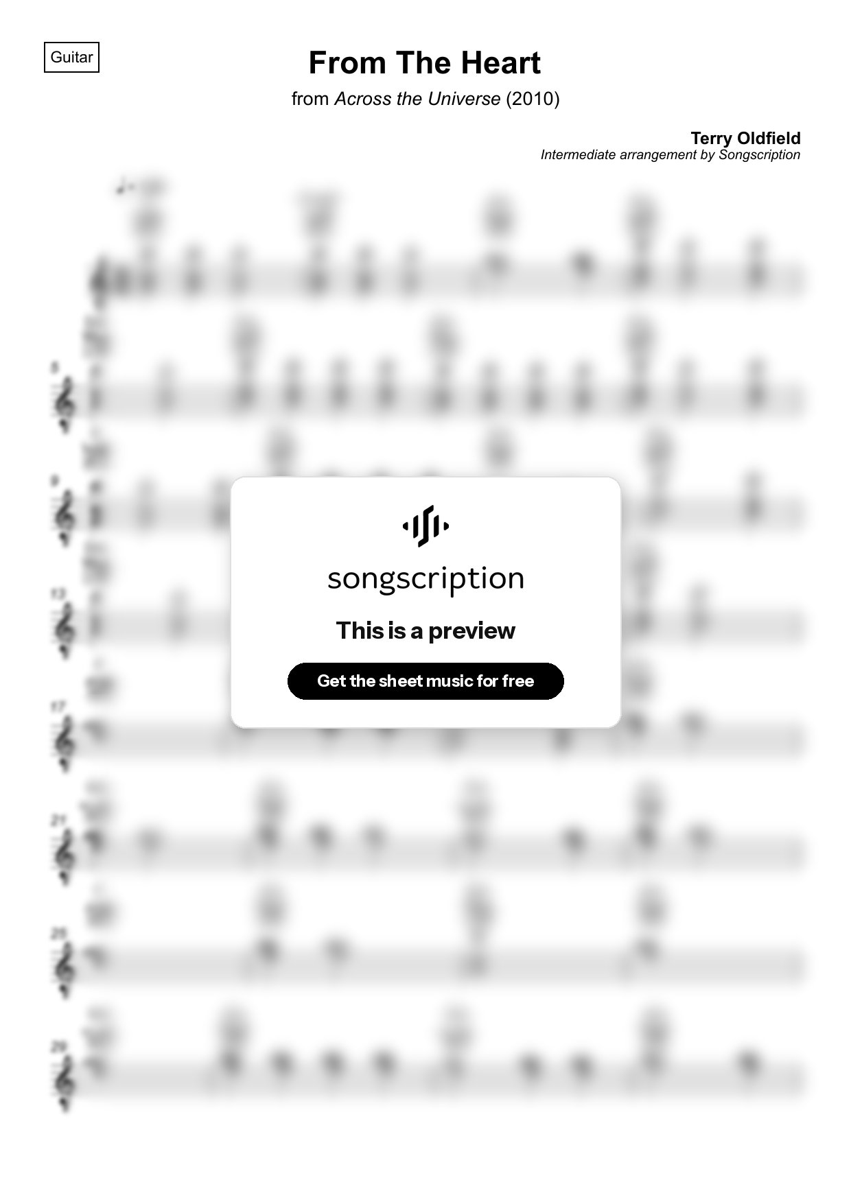 Intermediate Acoustic Guitar Sheet Music for "From The Heart" by Terry Oldfield