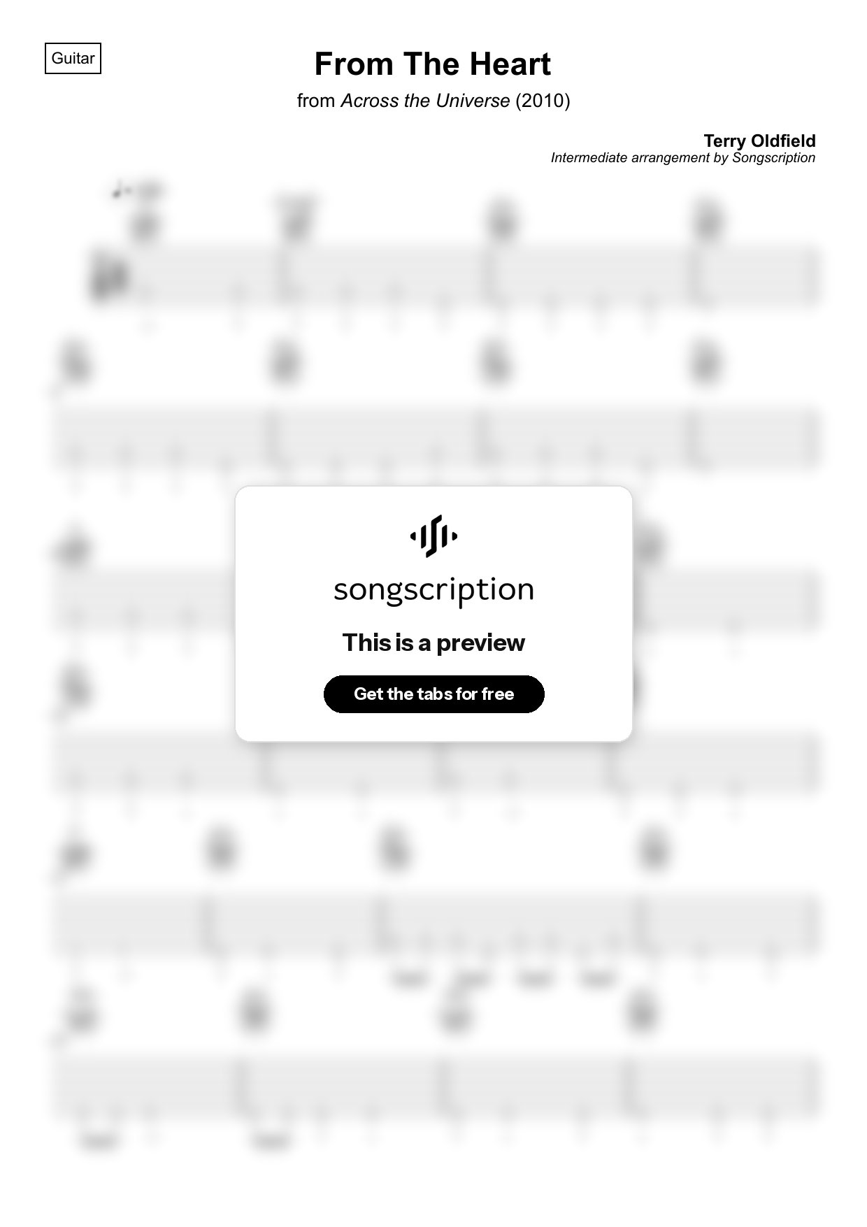 Intermediate Acoustic Guitar Tabs for "From The Heart" by Terry Oldfield
