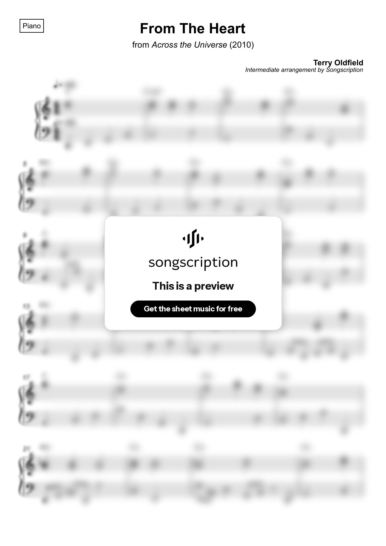 Intermediate Piano Sheet Music for "From The Heart" by Terry Oldfield
