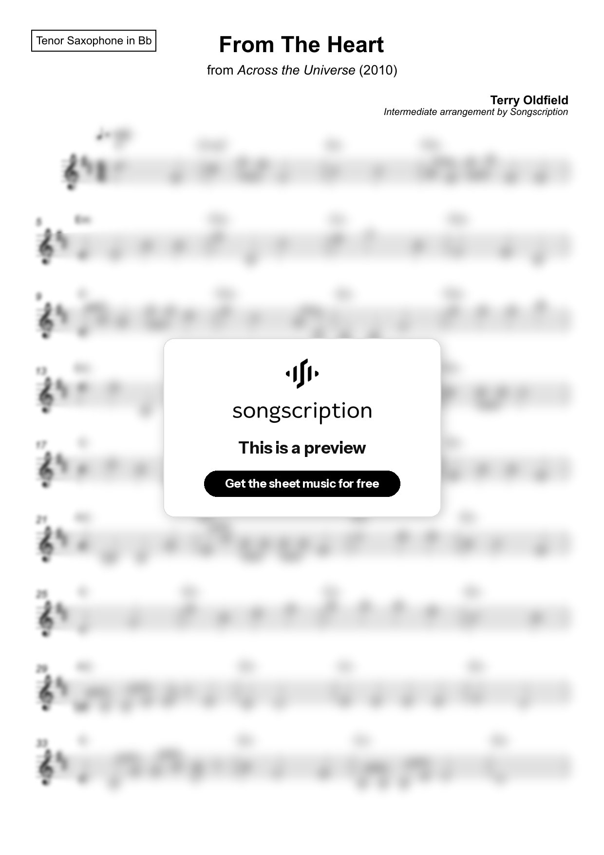 Intermediate Tenor Sax Sheet Music for "From The Heart" by Terry Oldfield