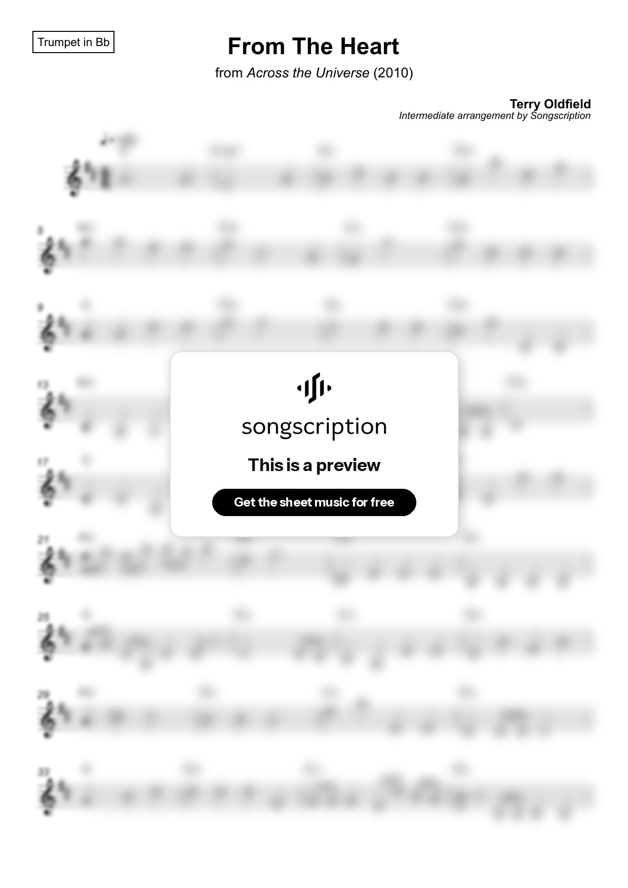 Intermediate Trumpet Sheet Music for "From The Heart" by Terry Oldfield