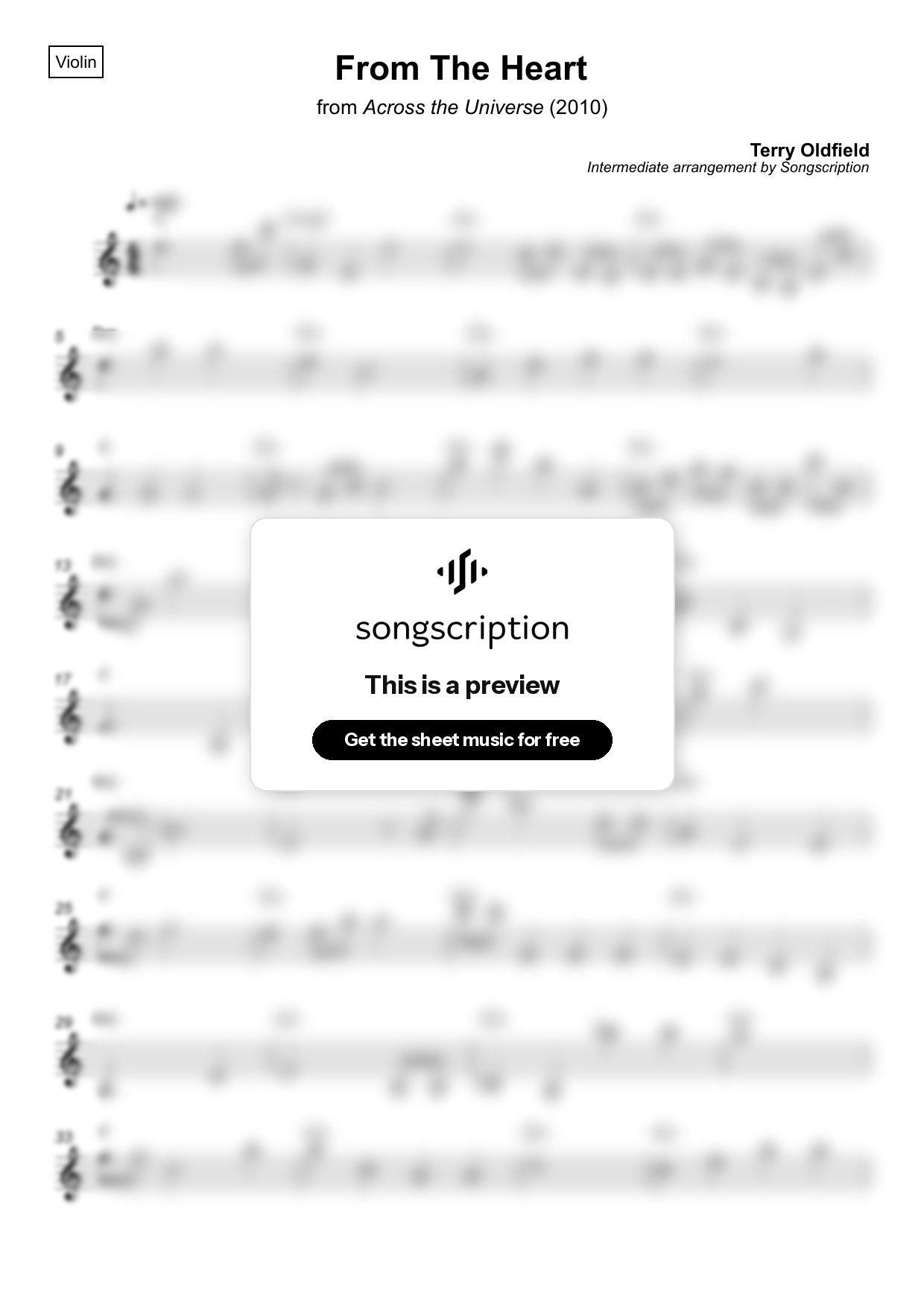 Intermediate Violin Sheet Music for "From The Heart" by Terry Oldfield