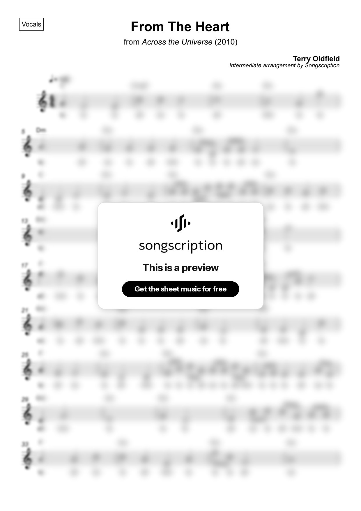 Intermediate Vocals Sheet Music for "From The Heart" by Terry Oldfield