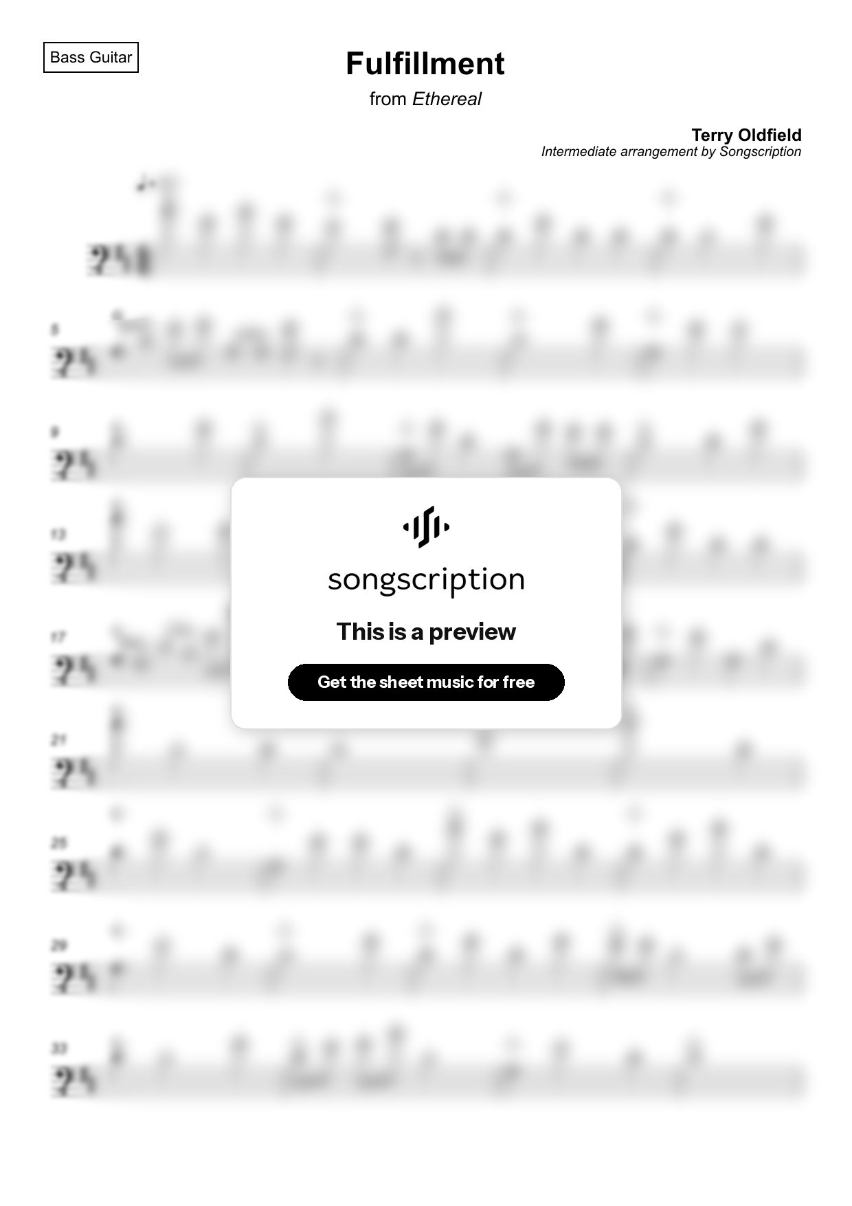 Intermediate Bass Guitar Sheet Music for "Fulfillment" by Terry Oldfield