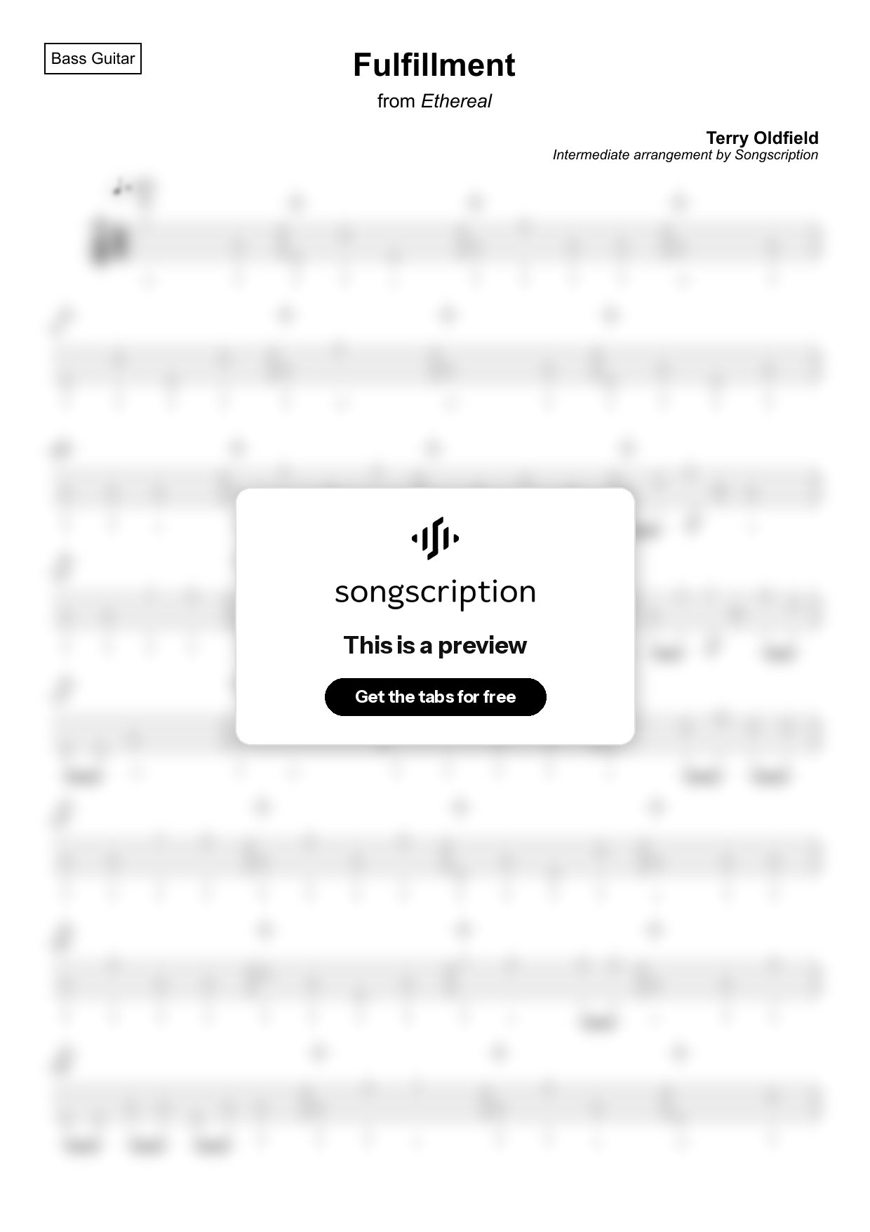Intermediate Bass Guitar Tabs for "Fulfillment" by Terry Oldfield