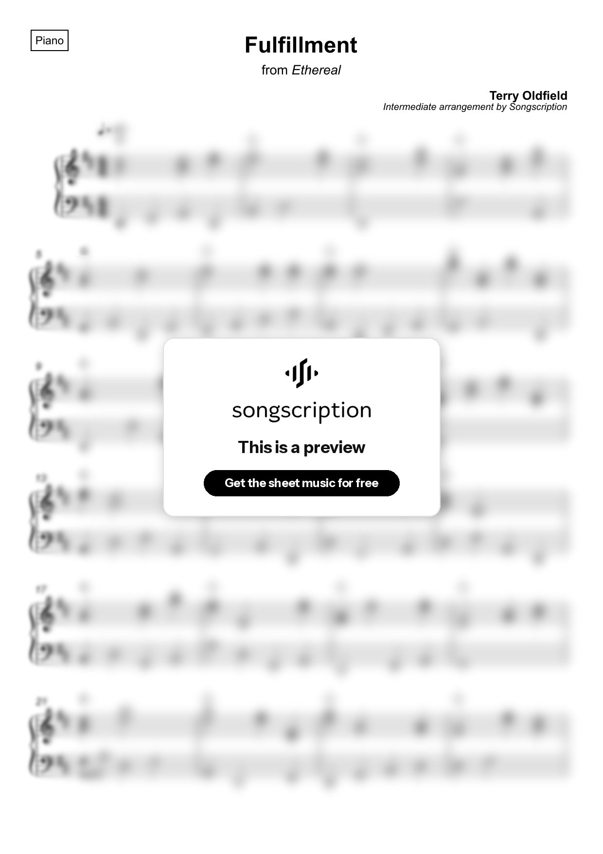 Intermediate Piano Sheet Music for "Fulfillment" by Terry Oldfield