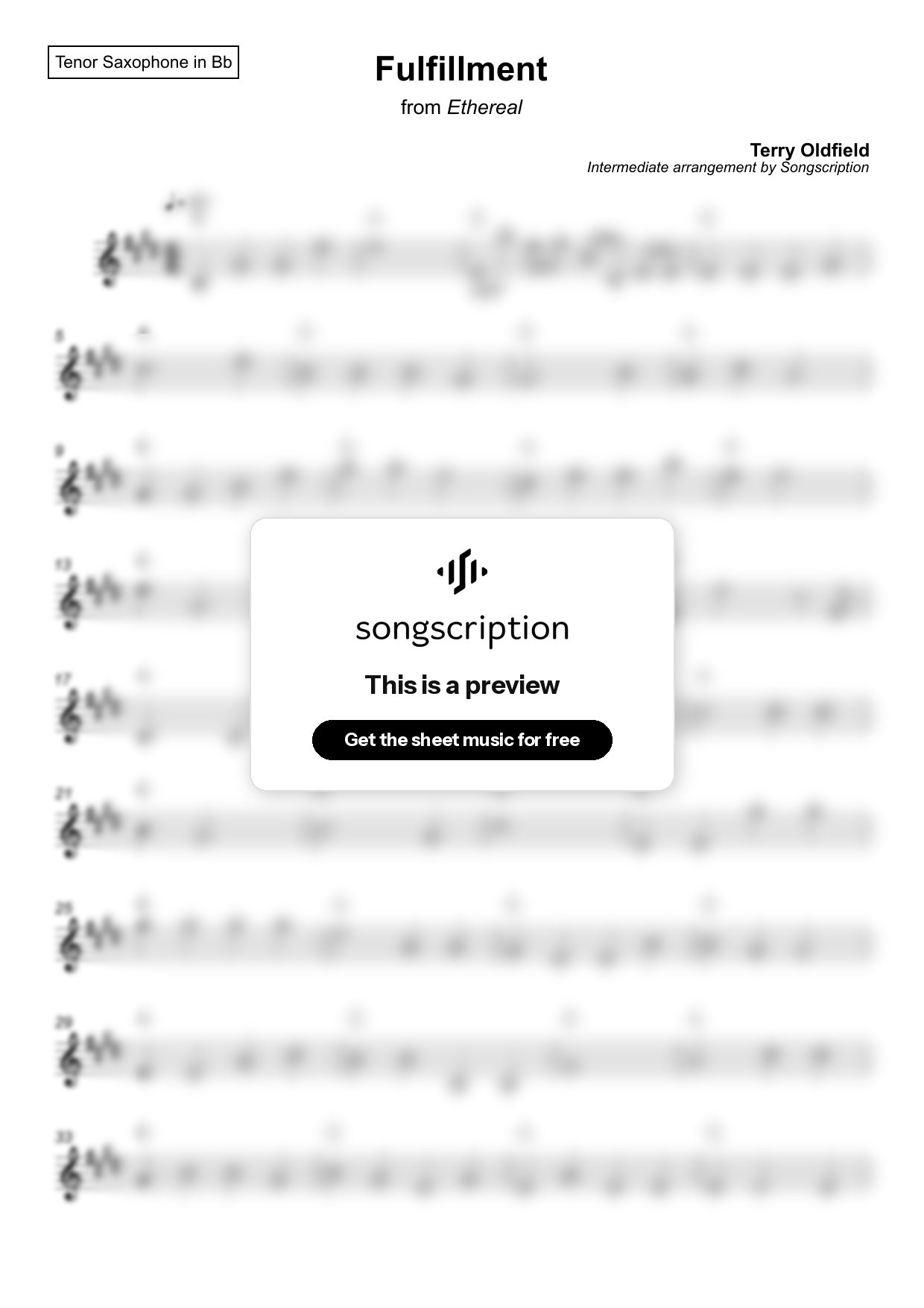 Intermediate Tenor Sax Sheet Music for "Fulfillment" by Terry Oldfield