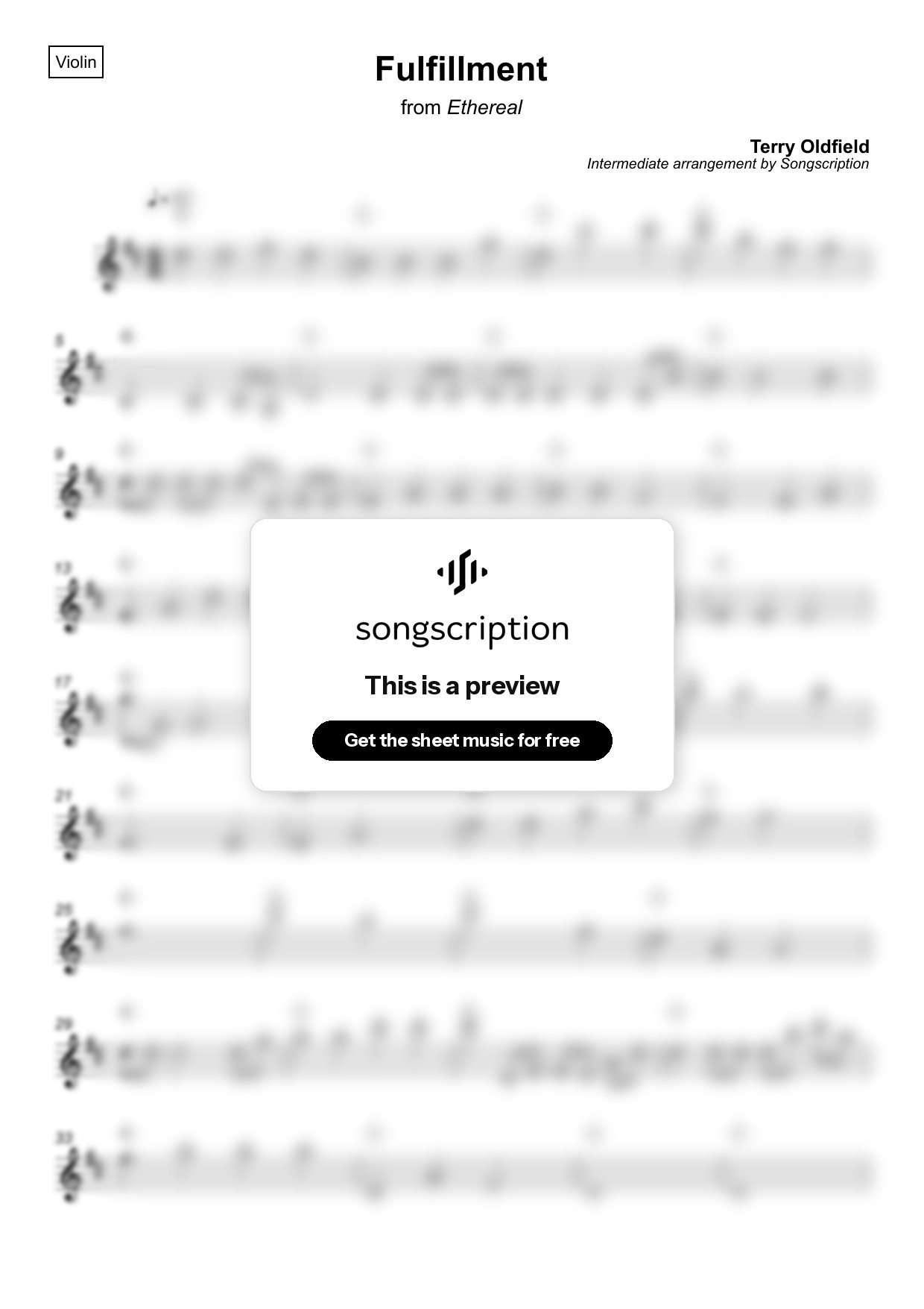 Intermediate Violin Sheet Music for "Fulfillment" by Terry Oldfield