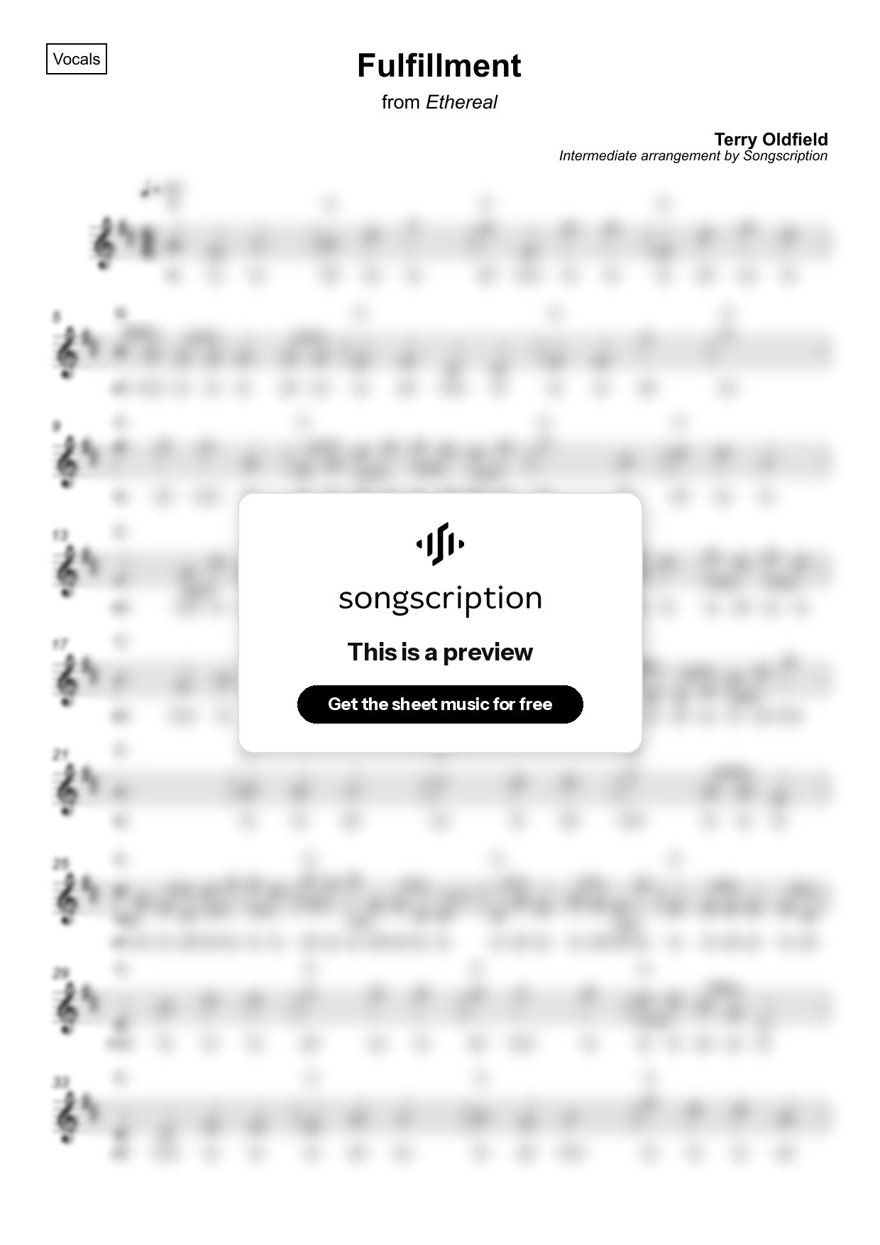 Intermediate Vocals Sheet Music for "Fulfillment" by Terry Oldfield