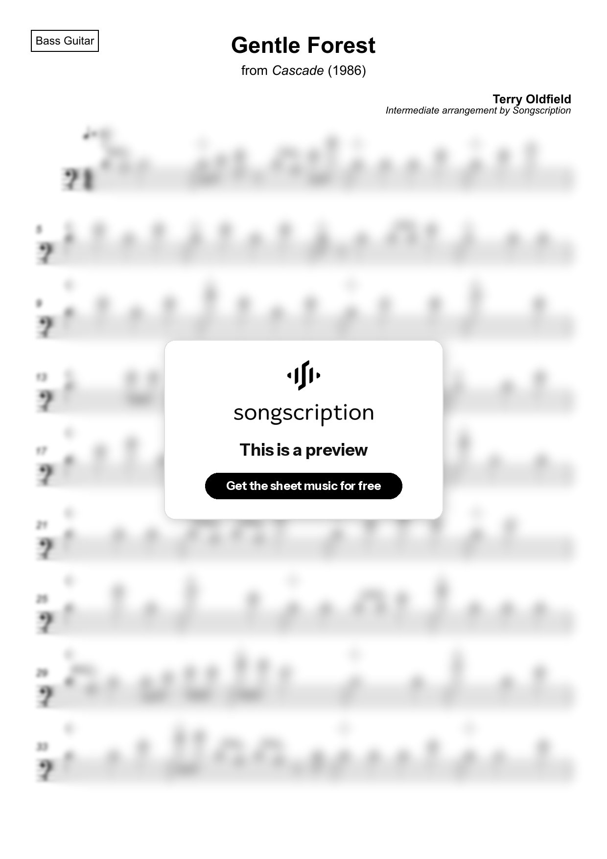 Intermediate Bass Guitar Sheet Music for "Gentle Forest" by Terry Oldfield
