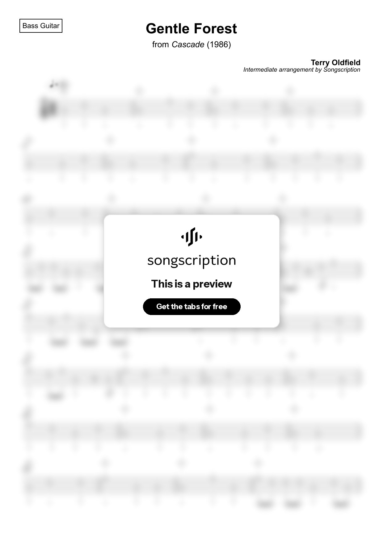 Intermediate Bass Guitar Tabs for "Gentle Forest" by Terry Oldfield