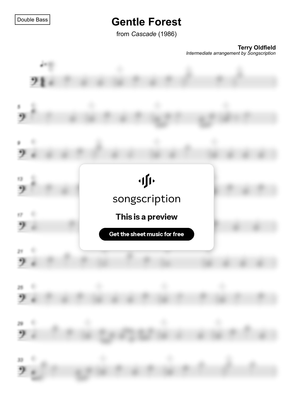Intermediate Double Bass Sheet Music for "Gentle Forest" by Terry Oldfield