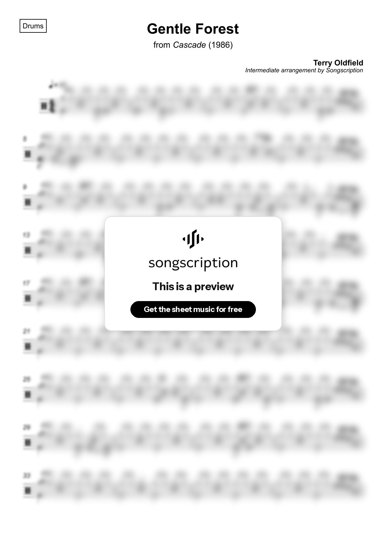 Intermediate Drums Sheet Music for "Gentle Forest" by Terry Oldfield
