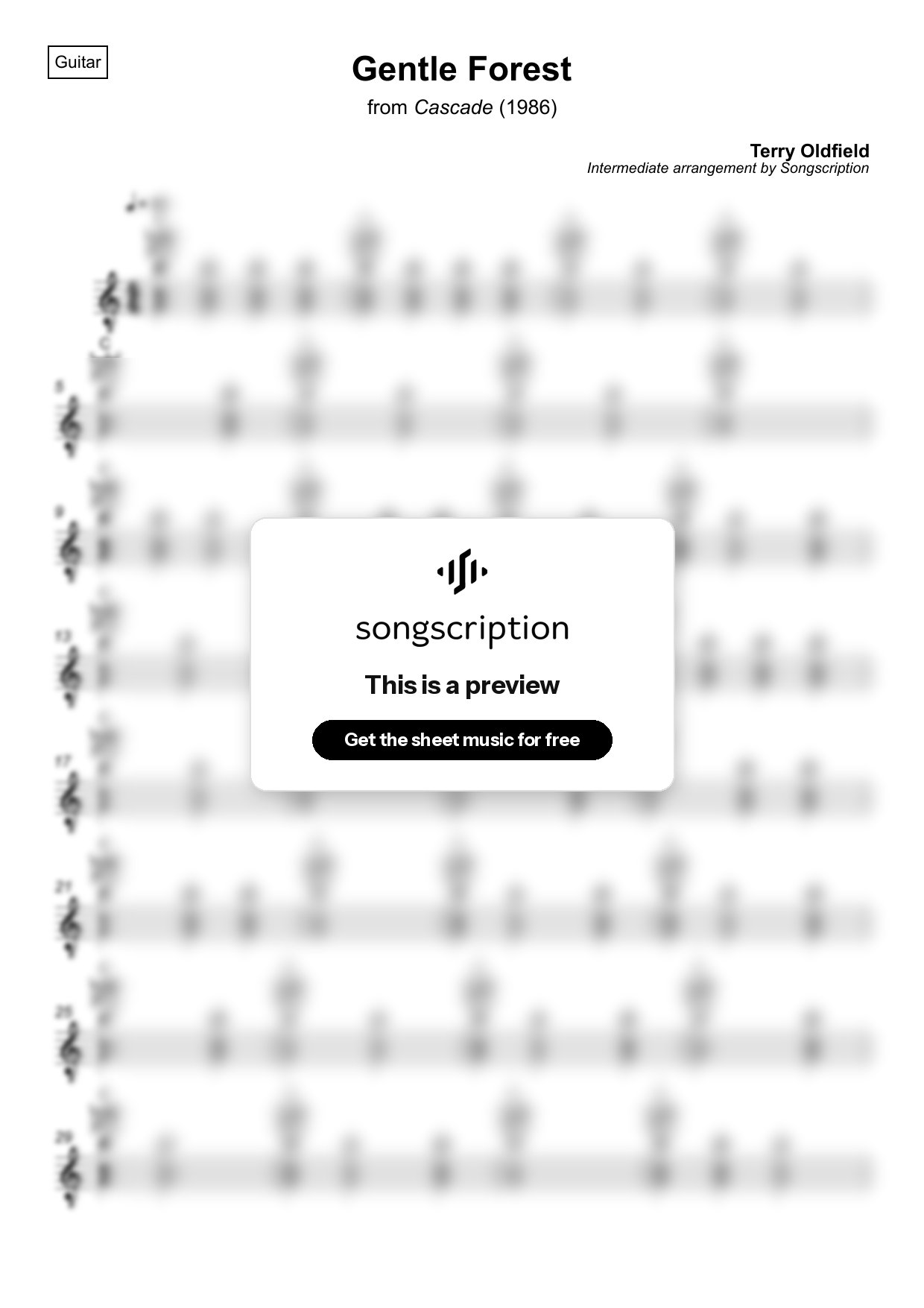 Intermediate Acoustic Guitar Sheet Music for "Gentle Forest" by Terry Oldfield