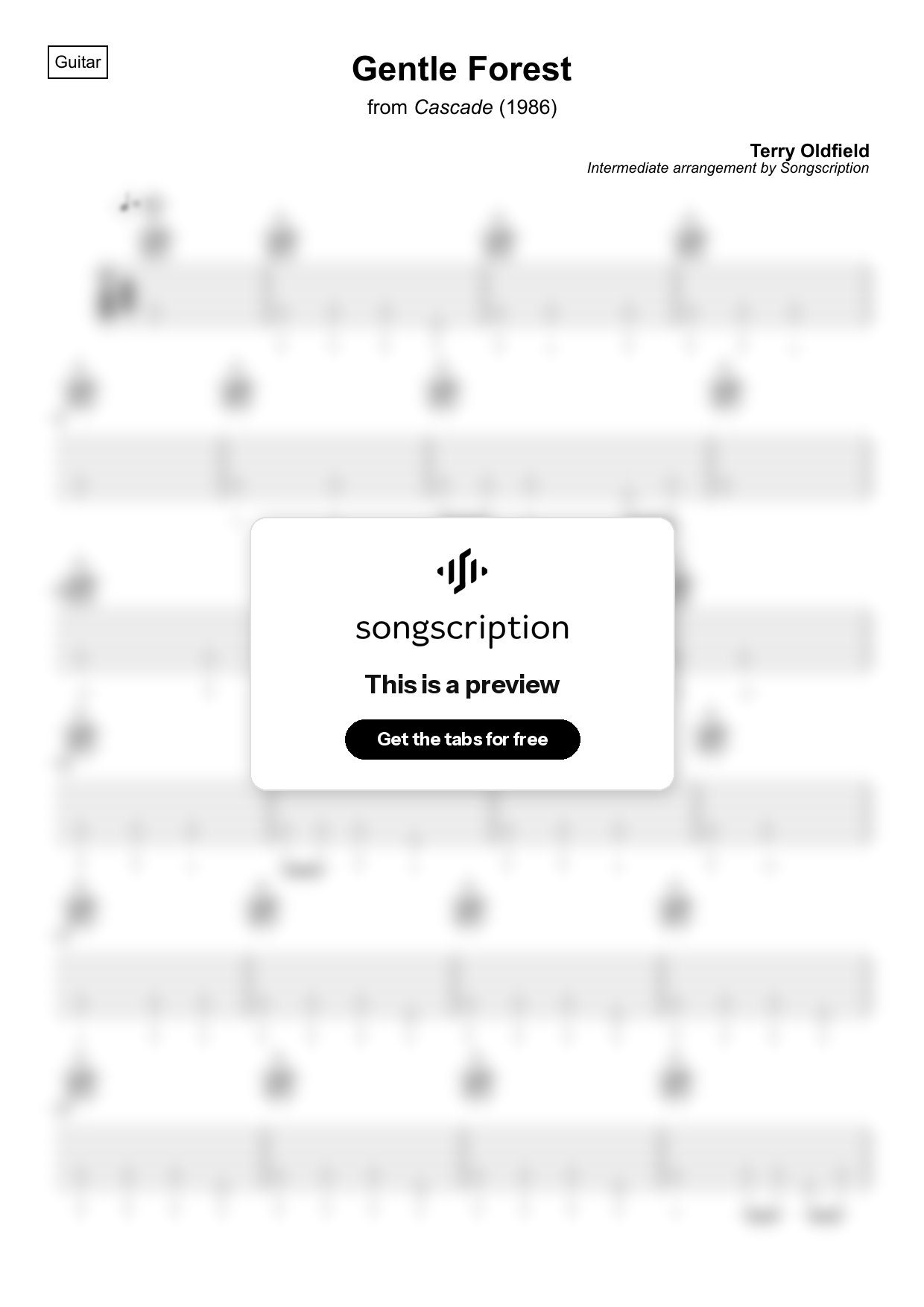Intermediate Acoustic Guitar Tabs for "Gentle Forest" by Terry Oldfield