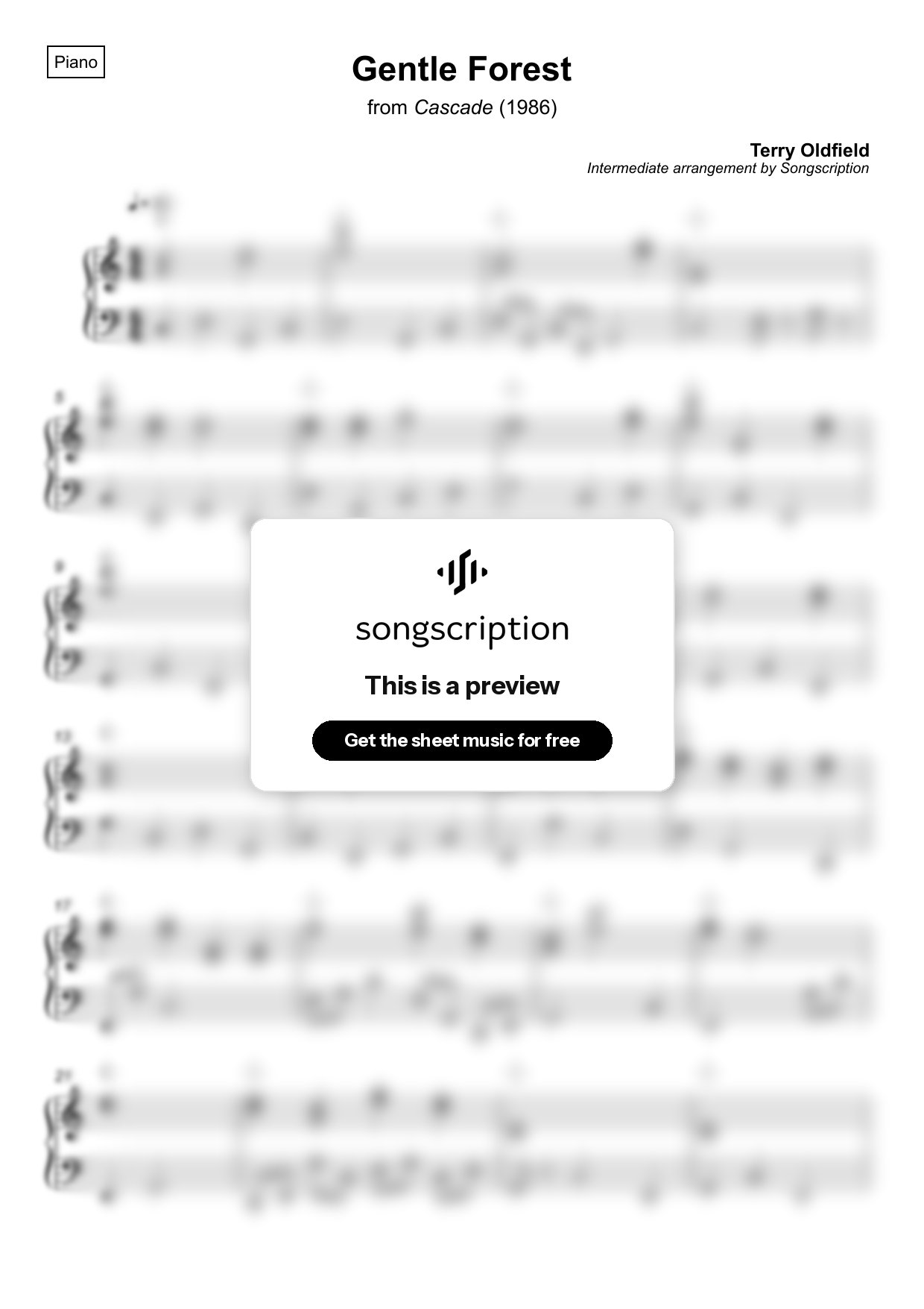 Intermediate Piano Sheet Music for "Gentle Forest" by Terry Oldfield