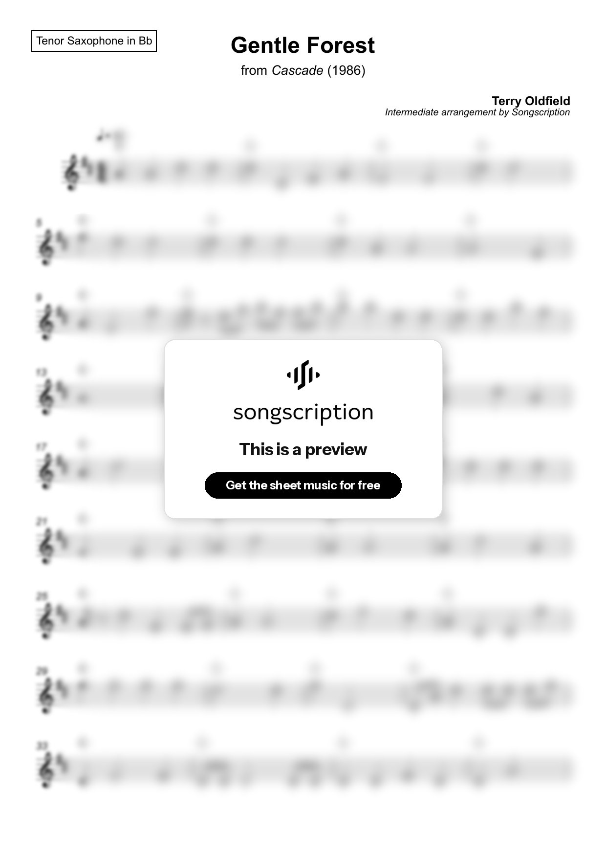 Intermediate Tenor Sax Sheet Music for "Gentle Forest" by Terry Oldfield