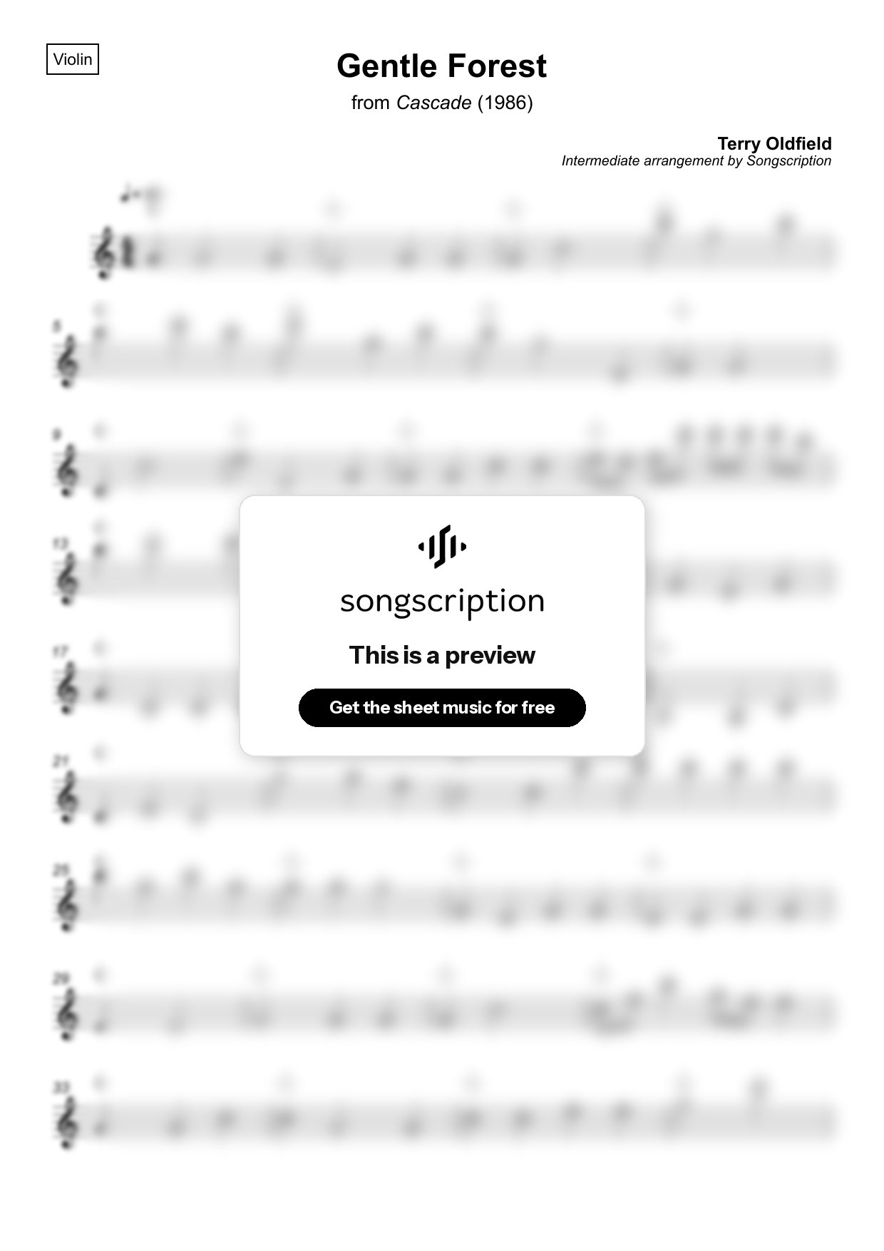 Intermediate Violin Sheet Music for "Gentle Forest" by Terry Oldfield