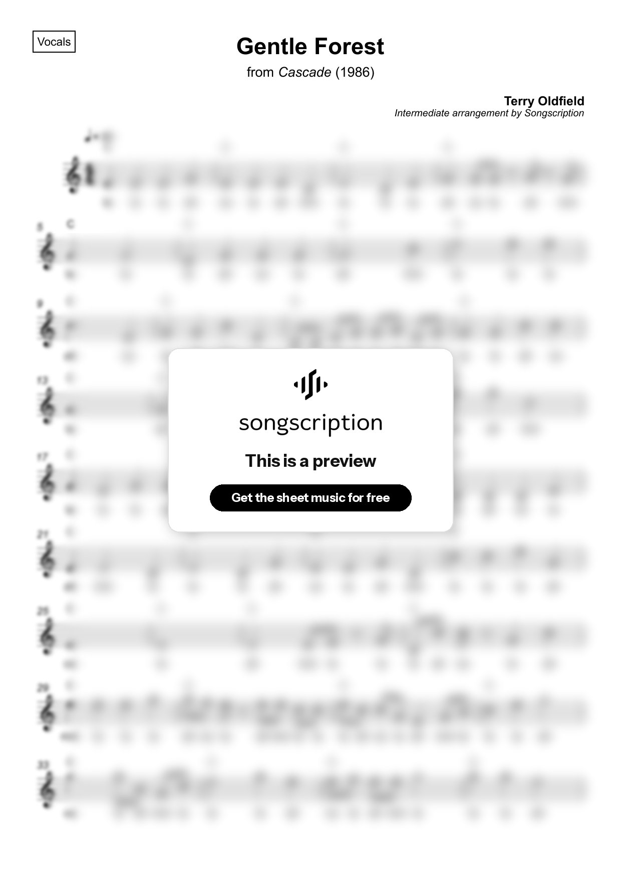 Intermediate Vocals Sheet Music for "Gentle Forest" by Terry Oldfield