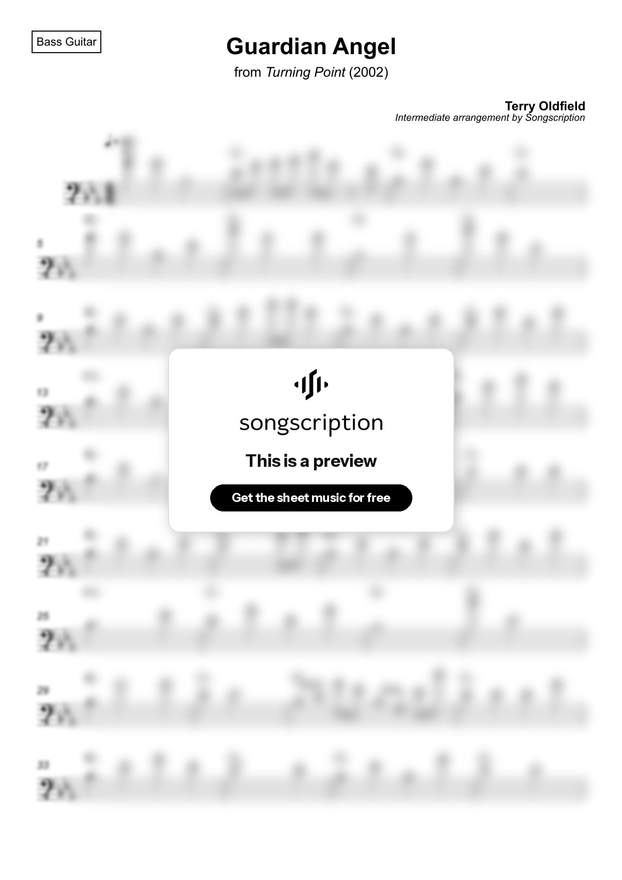 Intermediate Bass Guitar Sheet Music for "Guardian Angel" by Terry Oldfield