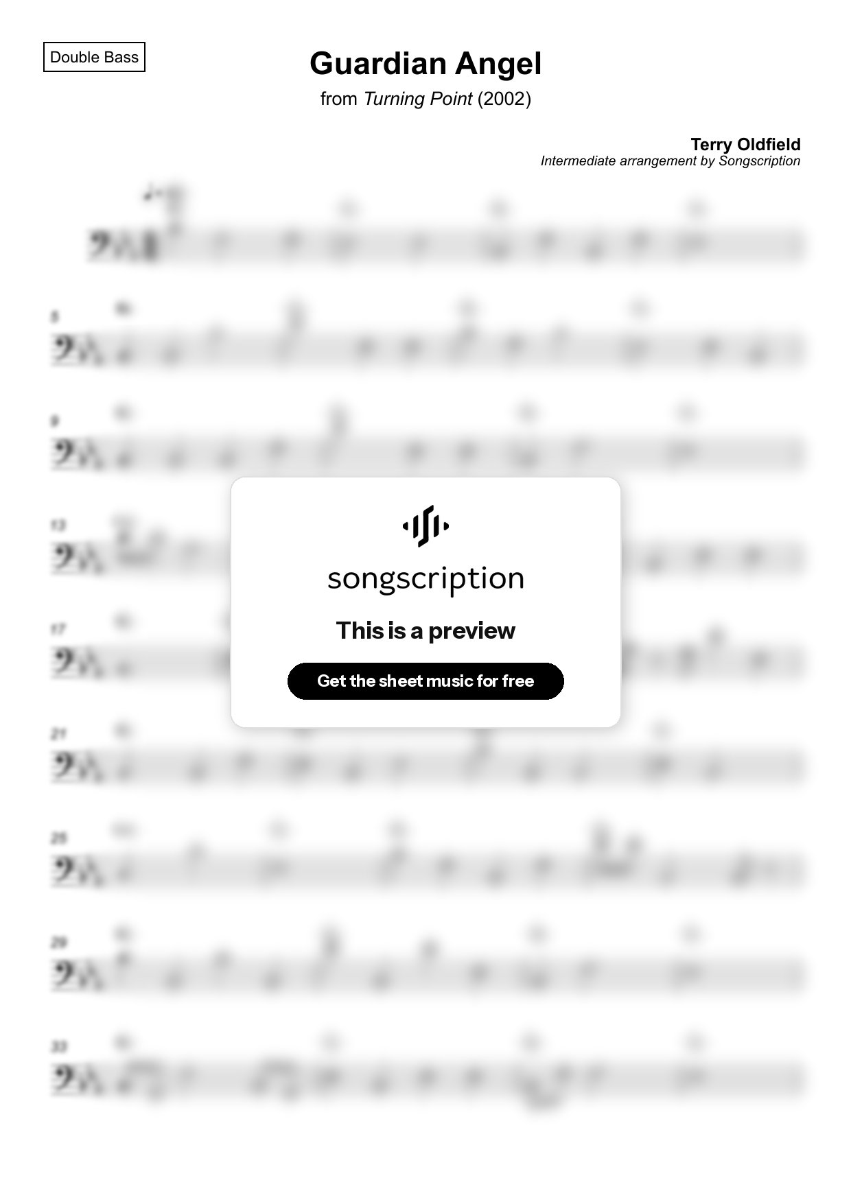 Intermediate Double Bass Sheet Music for "Guardian Angel" by Terry Oldfield