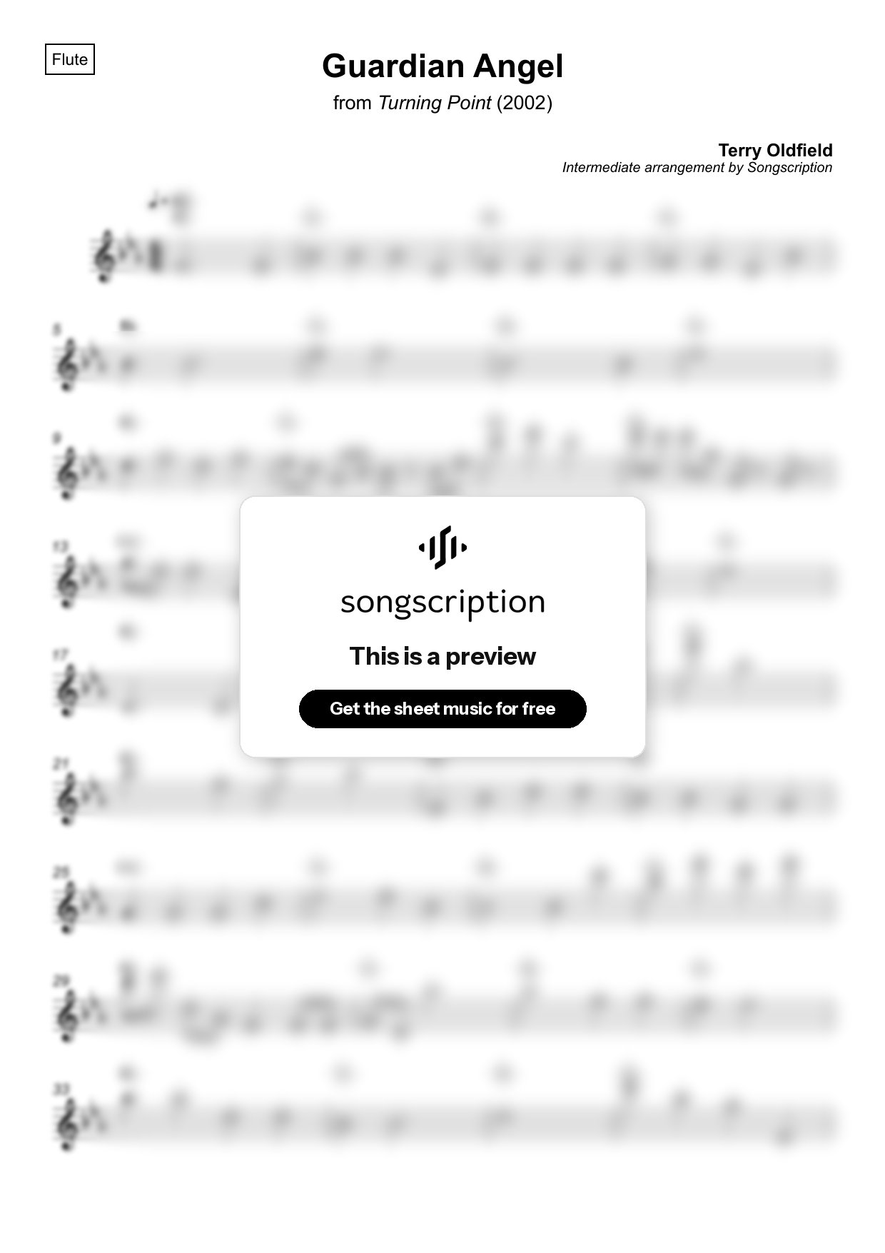 Intermediate Flute Sheet Music for "Guardian Angel" by Terry Oldfield