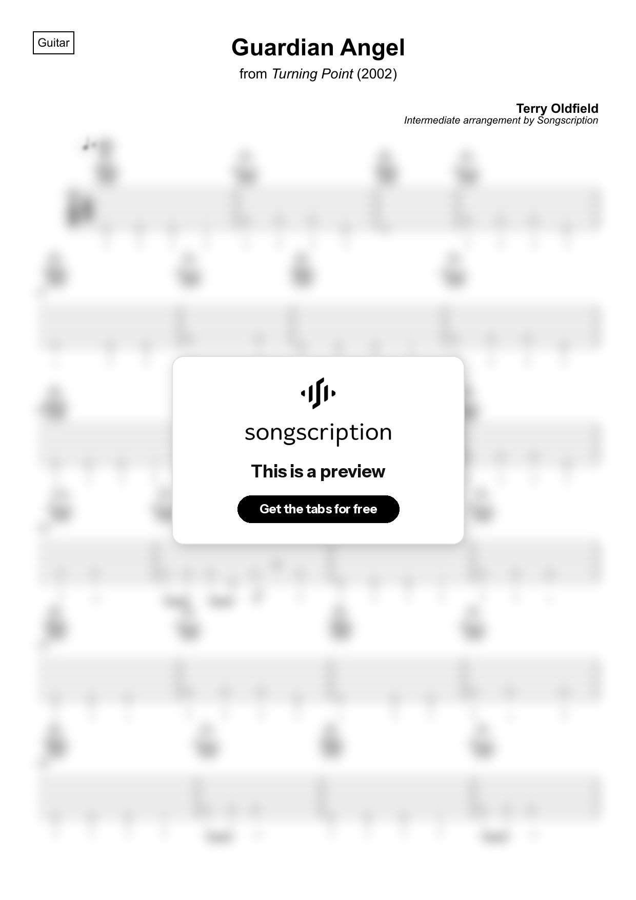 Intermediate Acoustic Guitar Tabs for "Guardian Angel" by Terry Oldfield