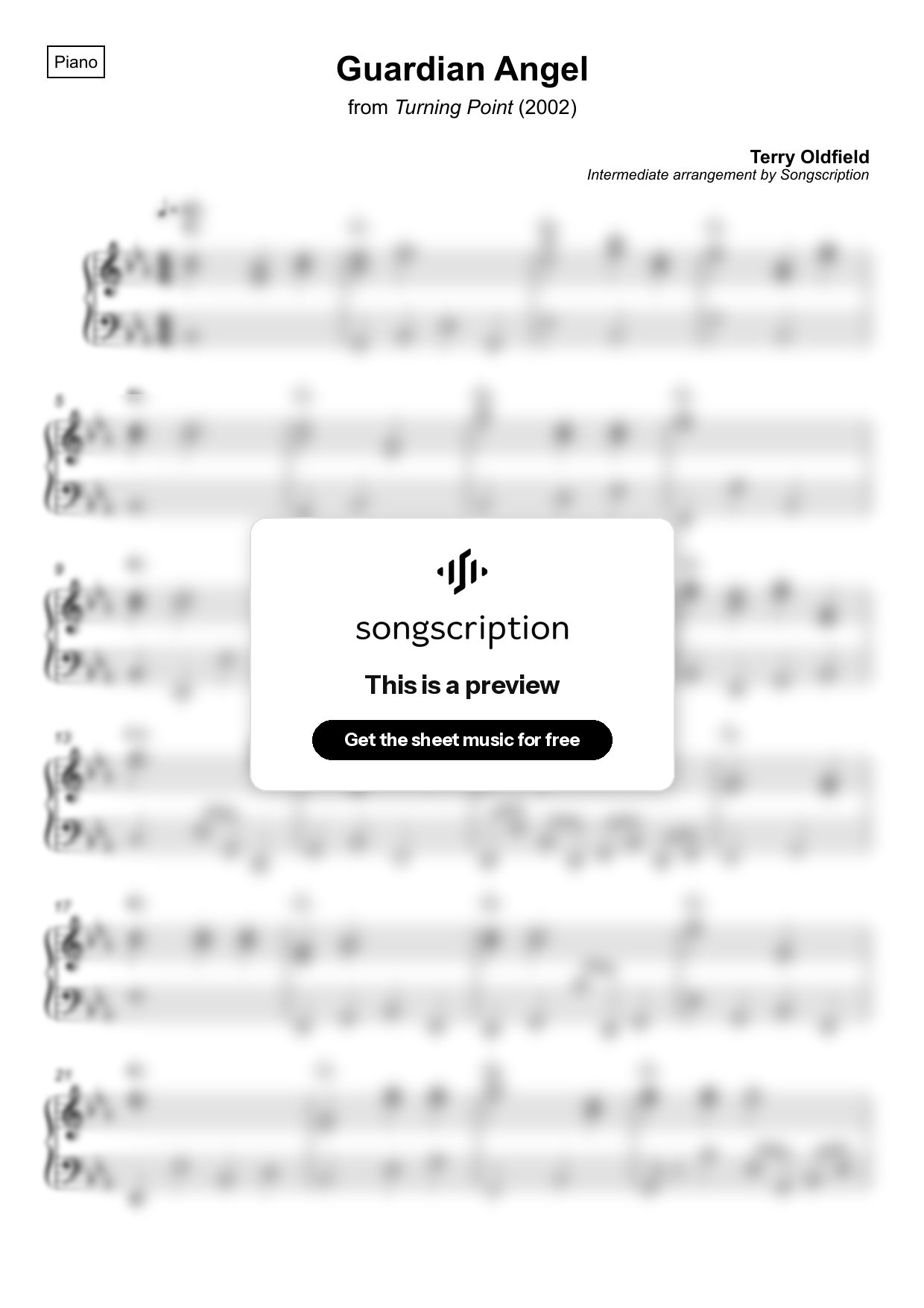 Intermediate Piano Sheet Music for "Guardian Angel" by Terry Oldfield