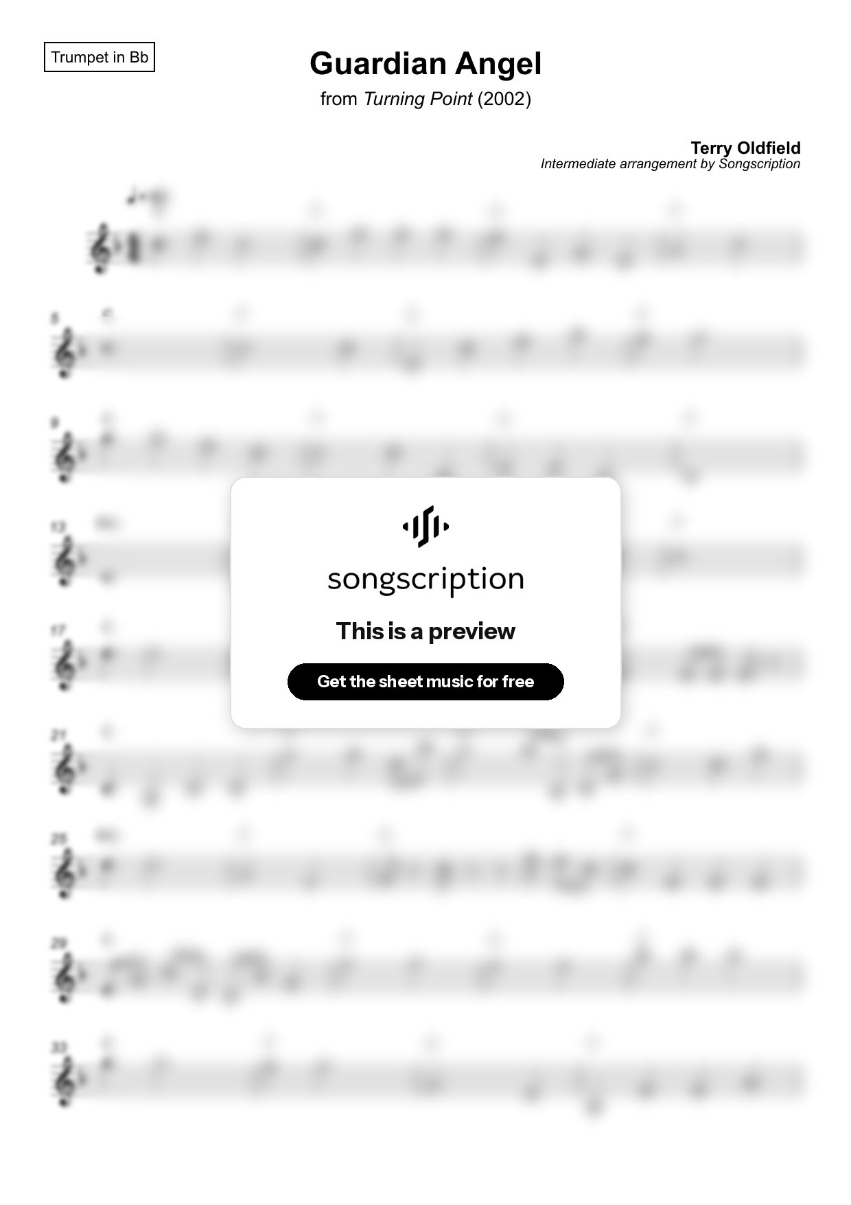 Intermediate Trumpet Sheet Music for "Guardian Angel" by Terry Oldfield