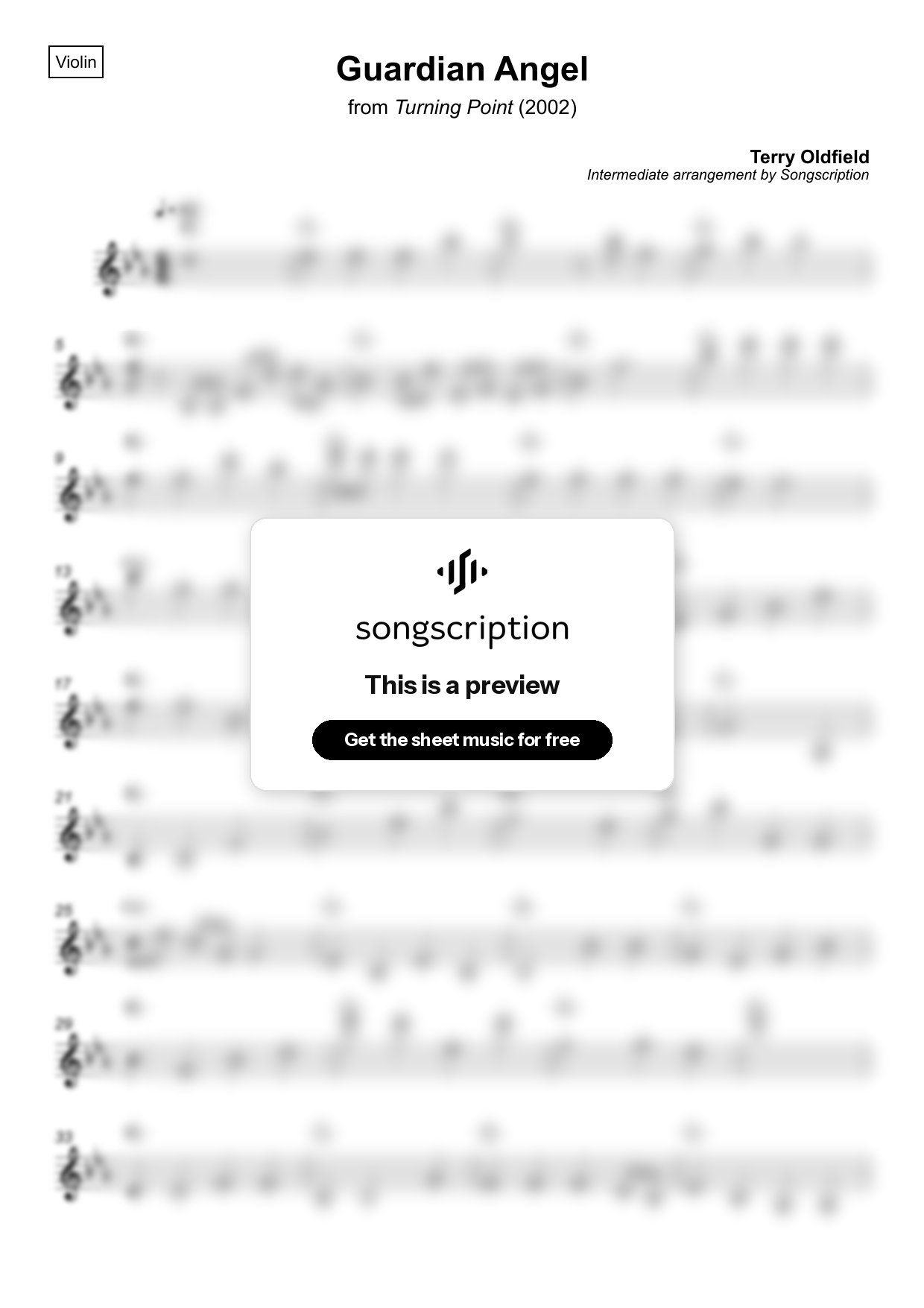 Intermediate Violin Sheet Music for "Guardian Angel" by Terry Oldfield