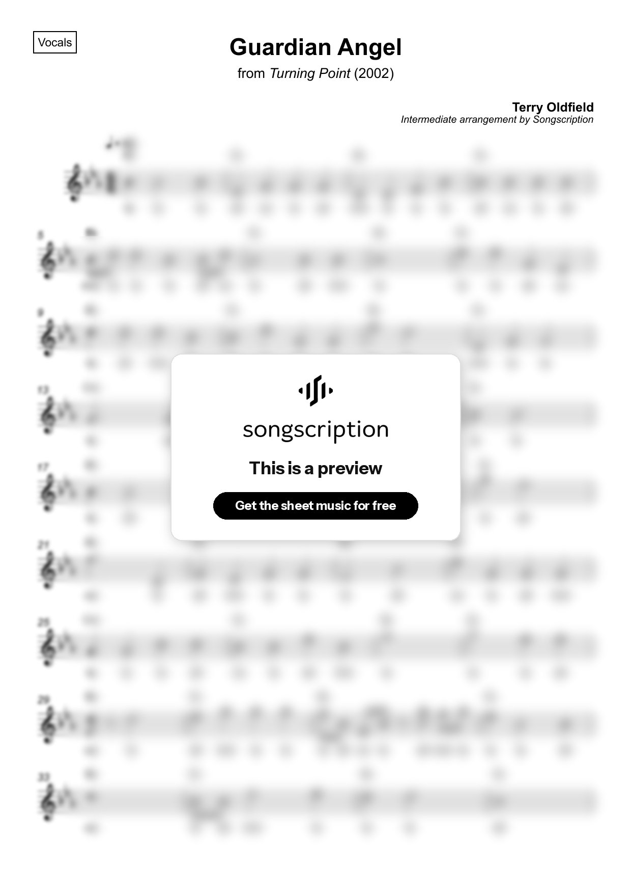 Intermediate Vocals Sheet Music for "Guardian Angel" by Terry Oldfield