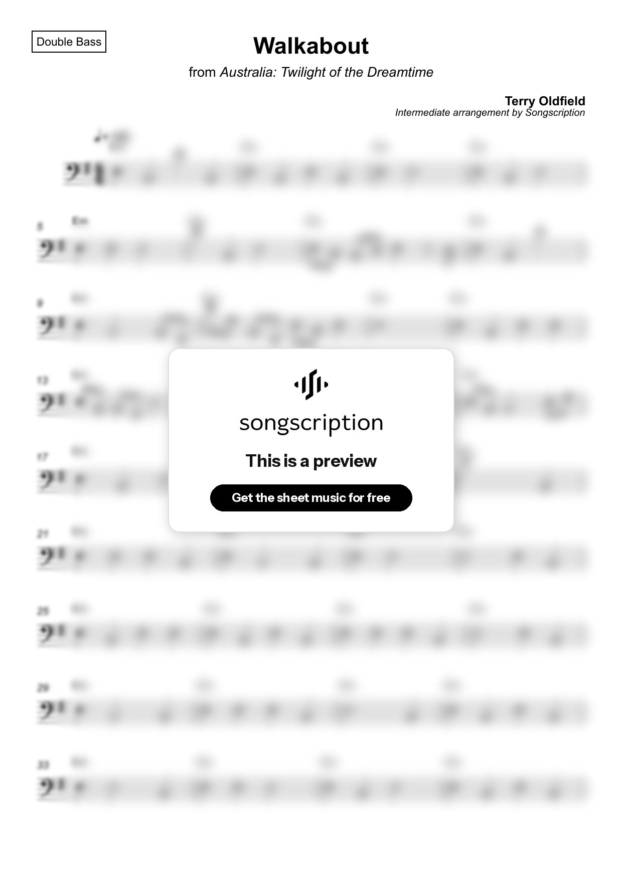 Intermediate Double Bass Sheet Music for "Walkabout" by Terry Oldfield