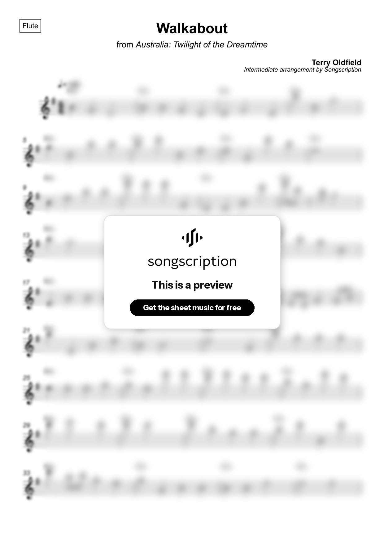 Intermediate Flute Sheet Music for "Walkabout" by Terry Oldfield
