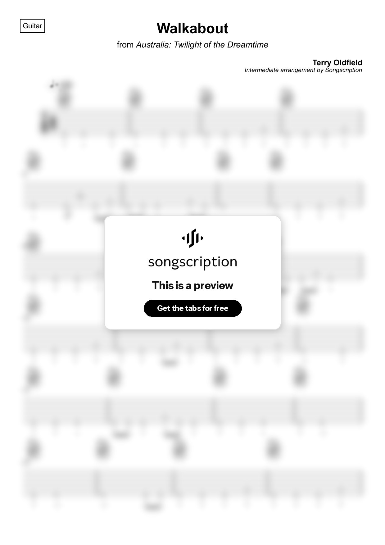 Intermediate Acoustic Guitar Tabs for "Walkabout" by Terry Oldfield